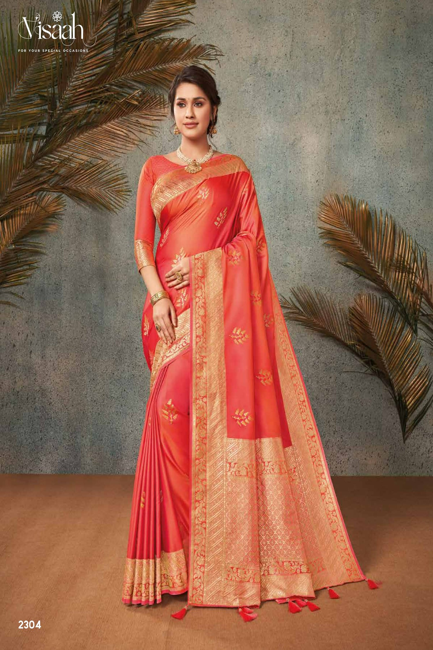 Peach Saree With Light Gold Zari