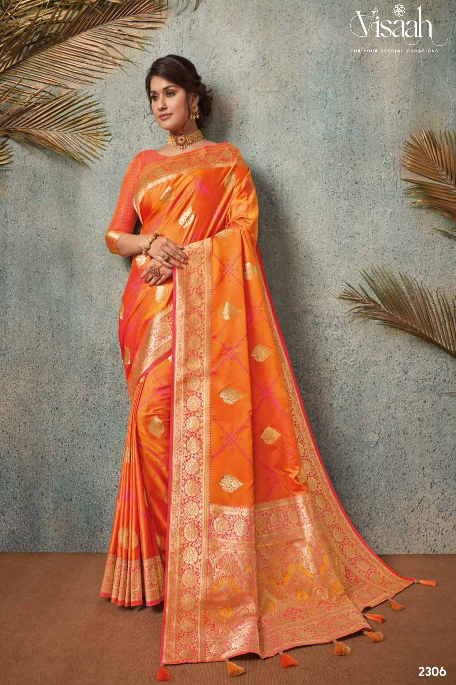 Orange Saree With Intricate Gold Zari