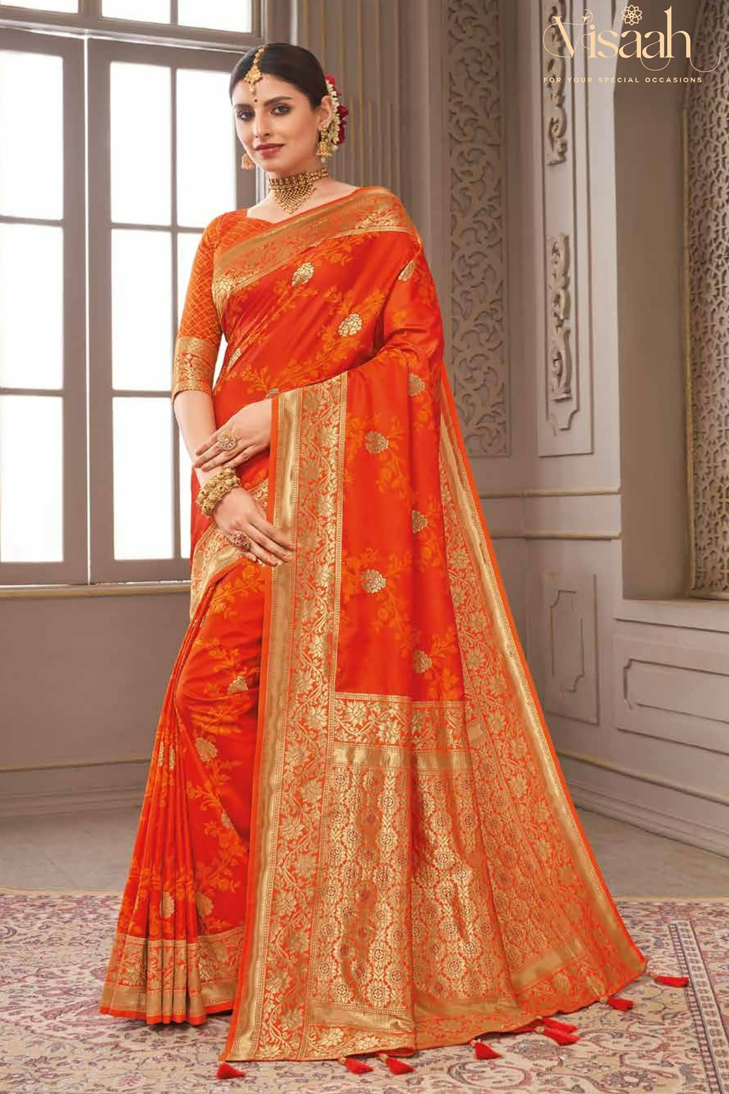 Orange Satin Saree