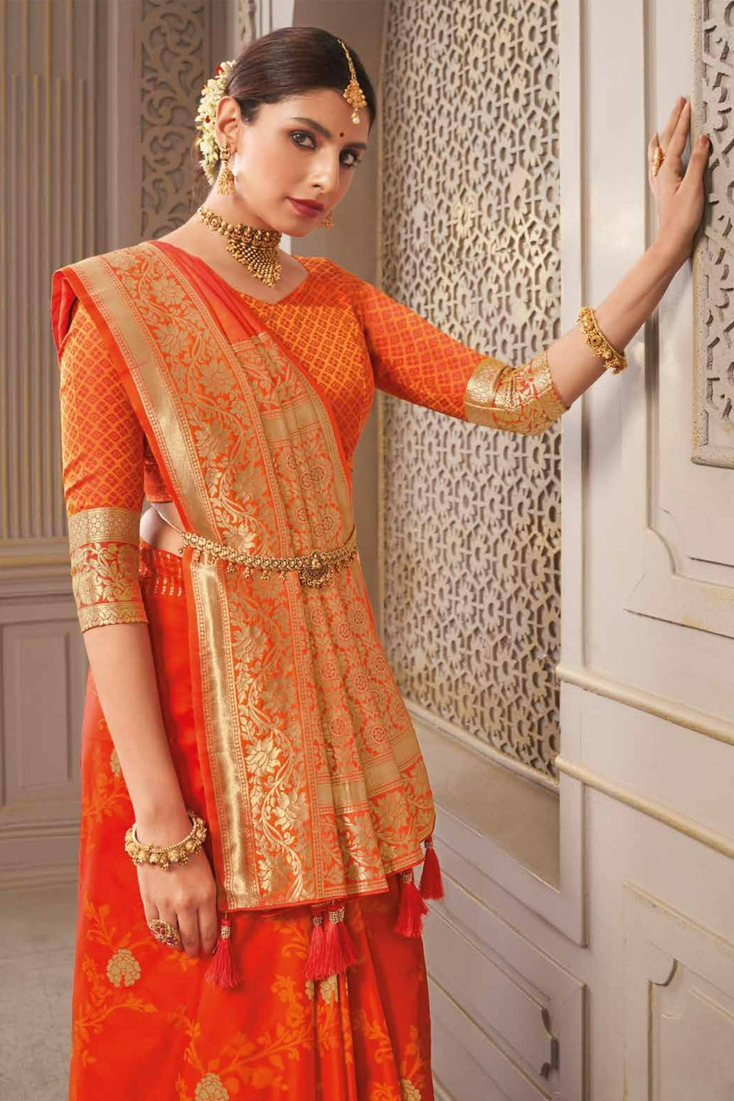 Orange Satin Saree