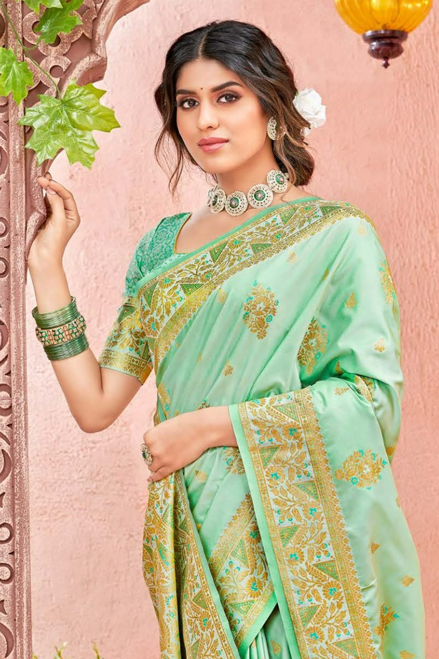 Pista Green Satin Saree