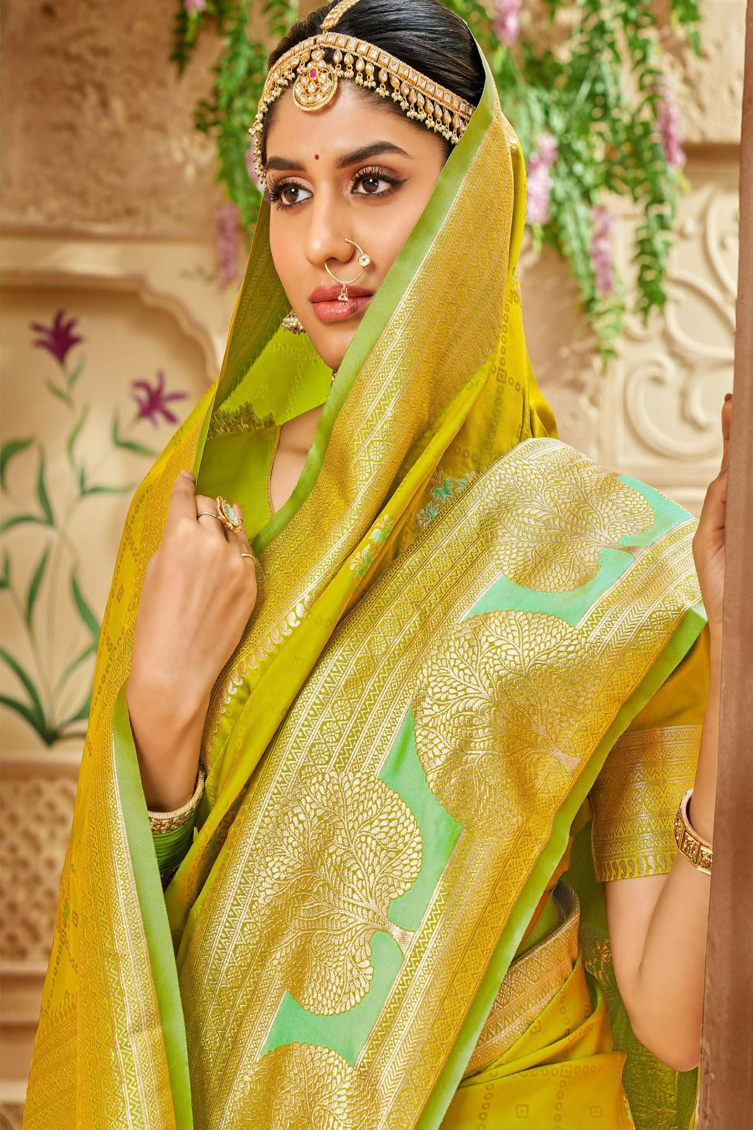 Green Satin Saree