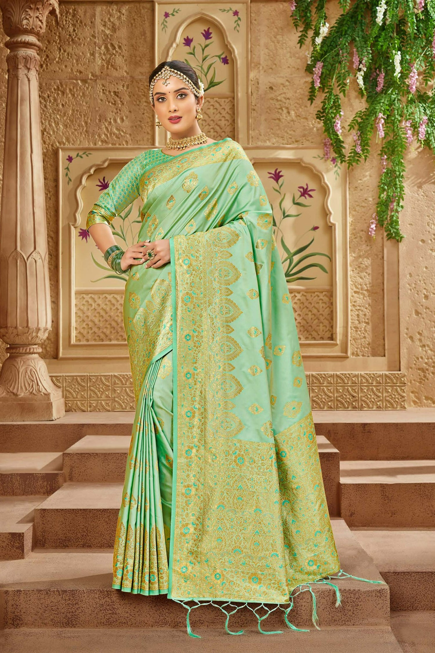 Whimsical Pista Green Satin Saree