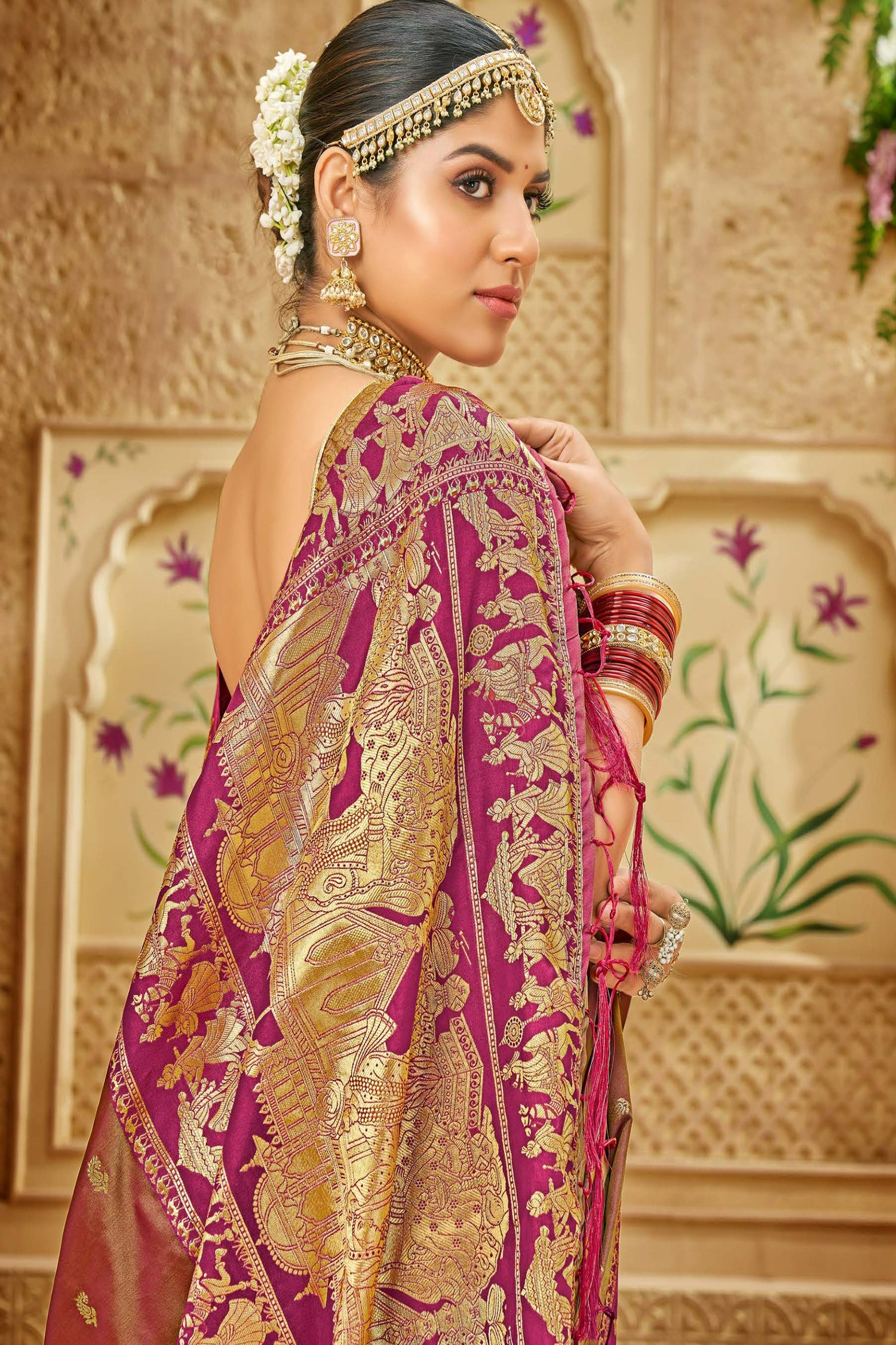 Rust Colour Satin Saree Captivating Wedding Depiction