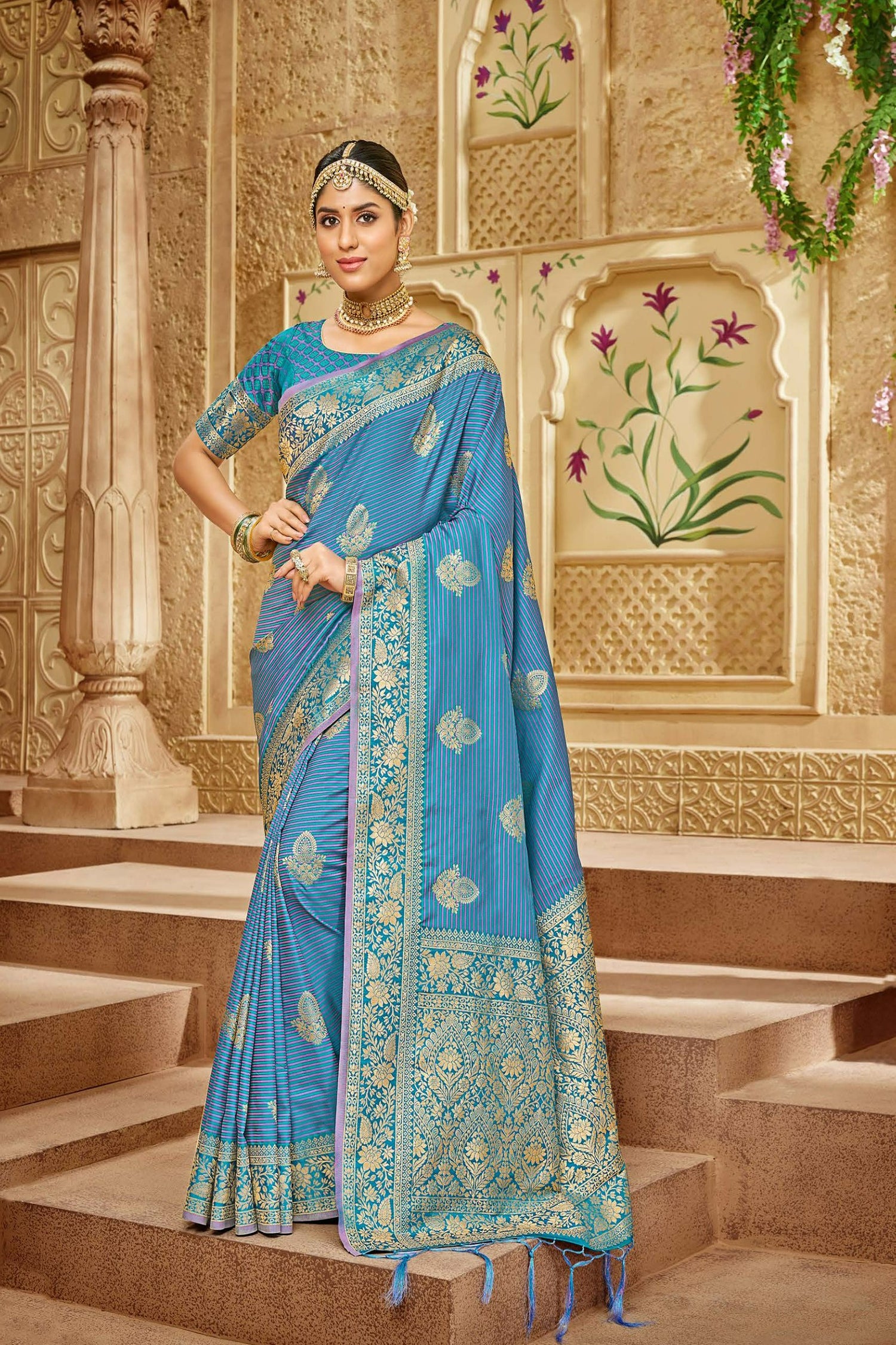 Light Blue Satin Saree