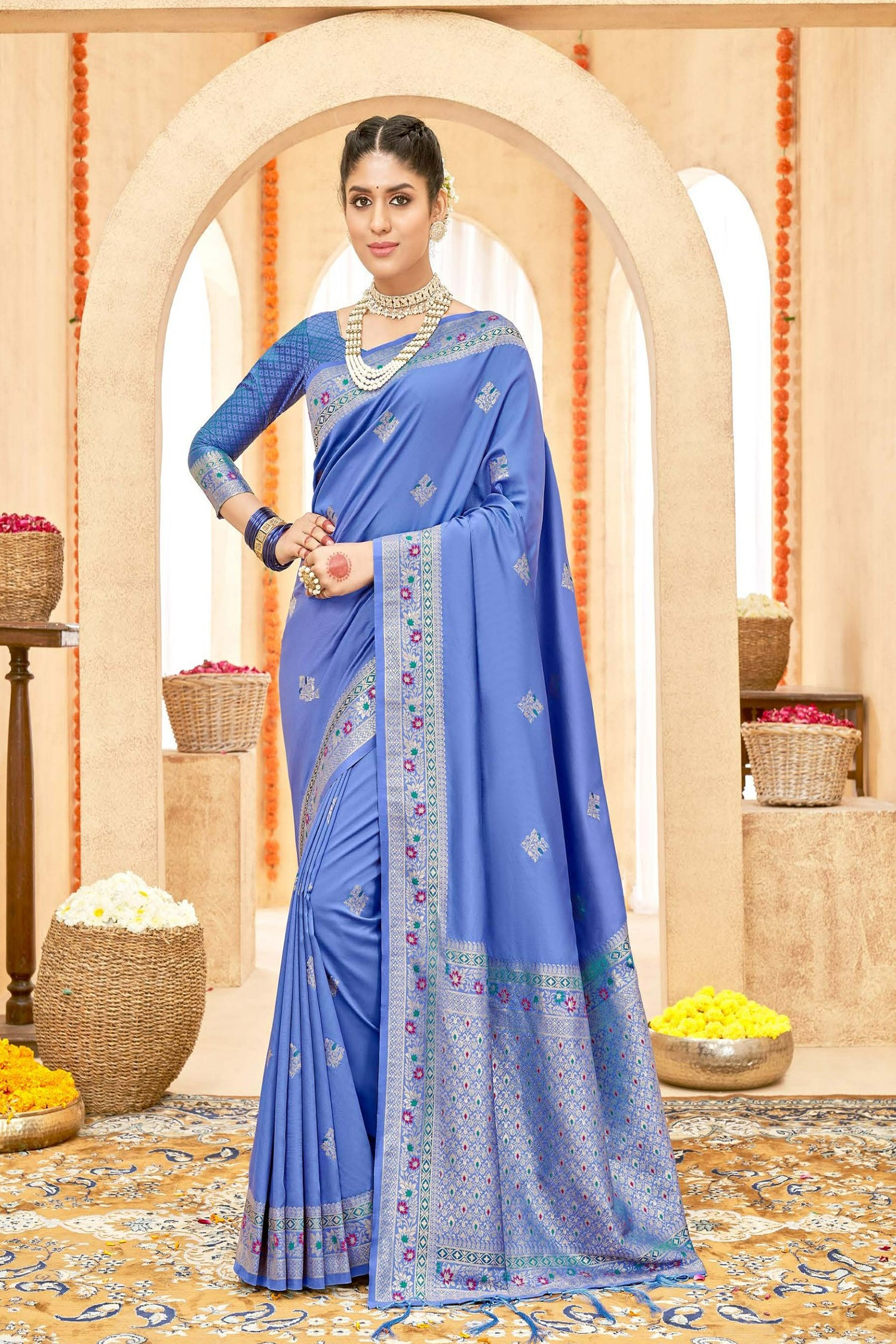 Lilaac Purple Satin Saree With Meenakari