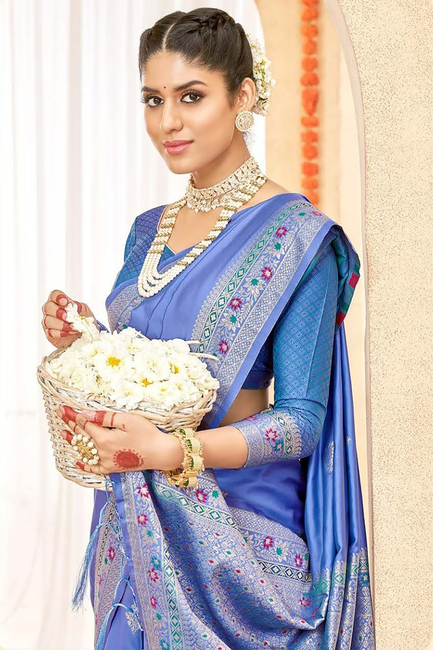 Lilaac Purple Satin Saree With Meenakari