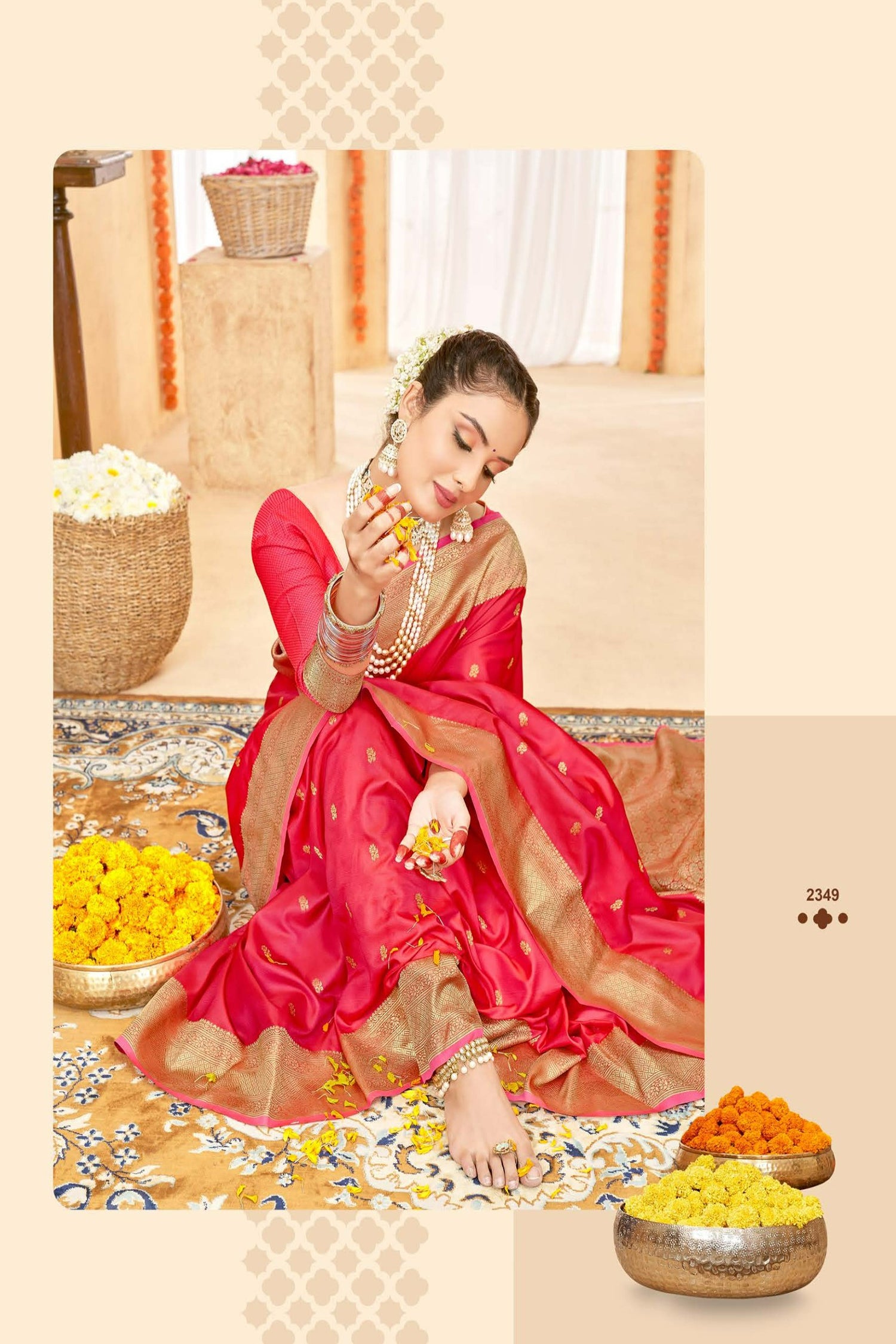 Cherry Red Satin Saree