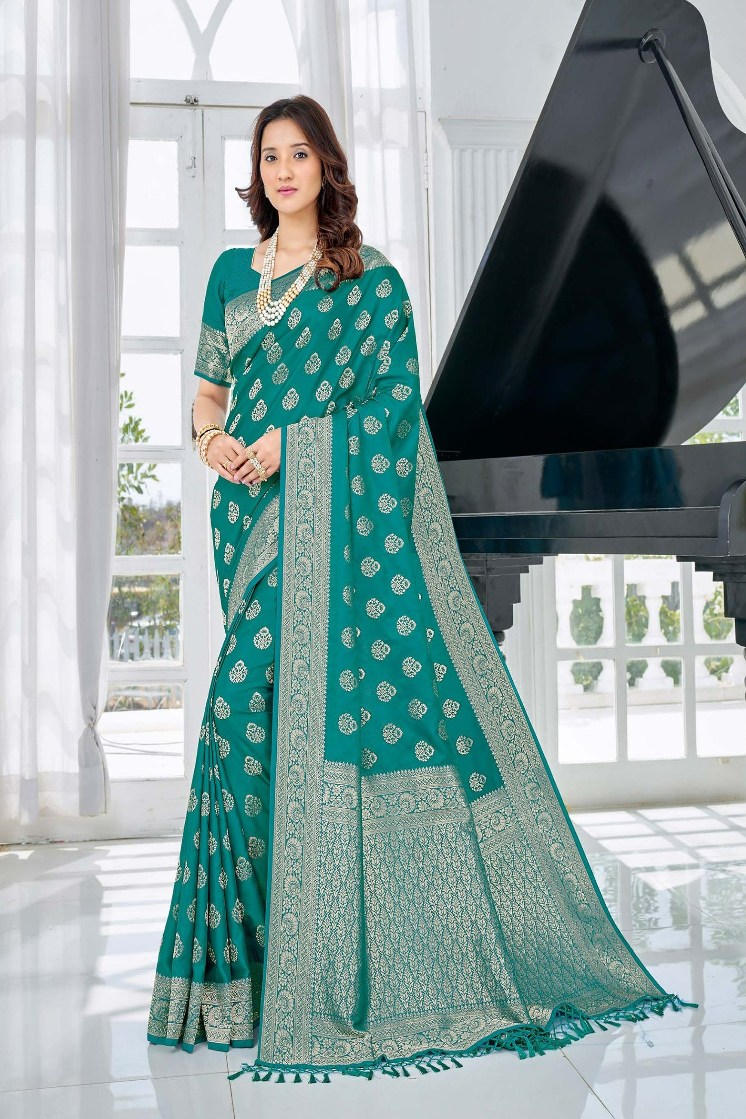 Sea Green Satin Saree
