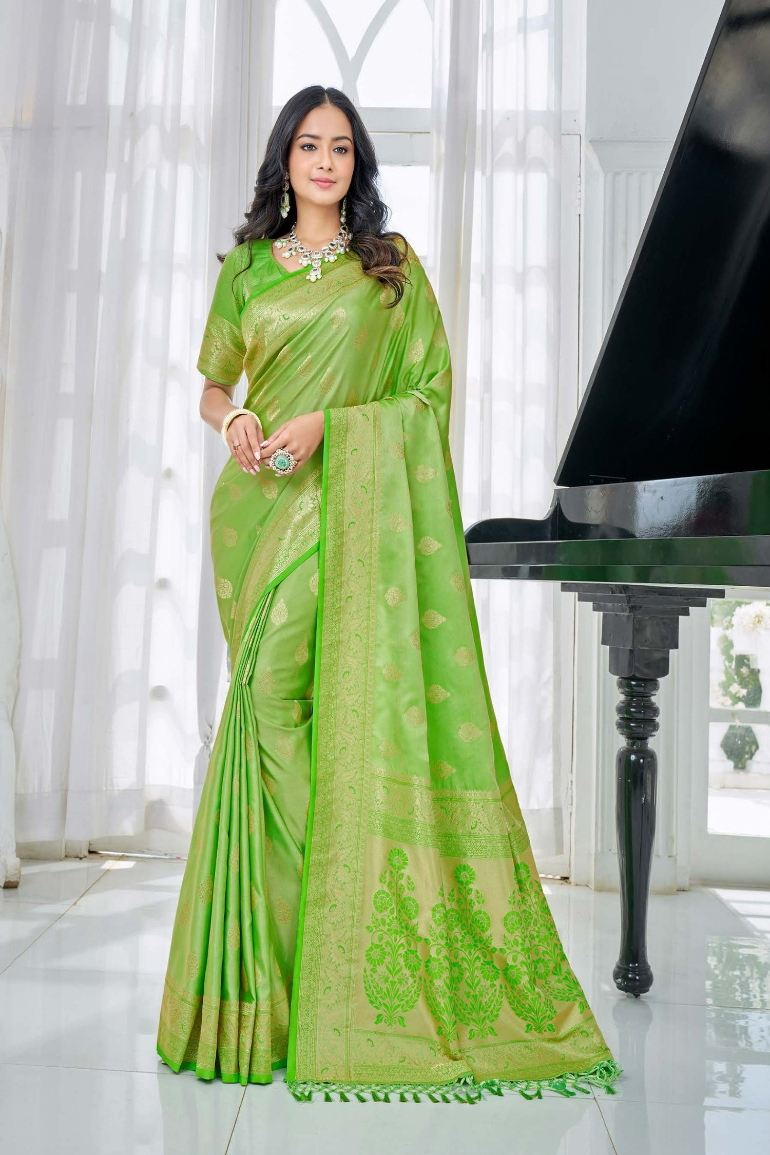 Poetic Green Satin Saree