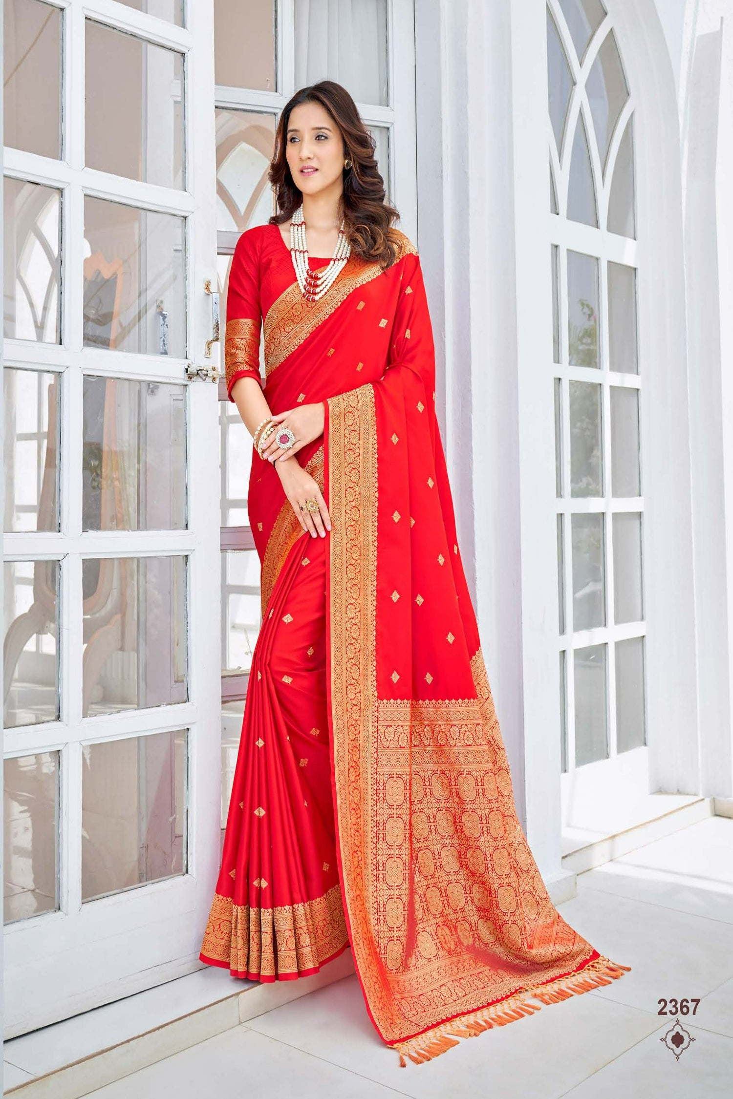 Enigmatic Red Satin Saree