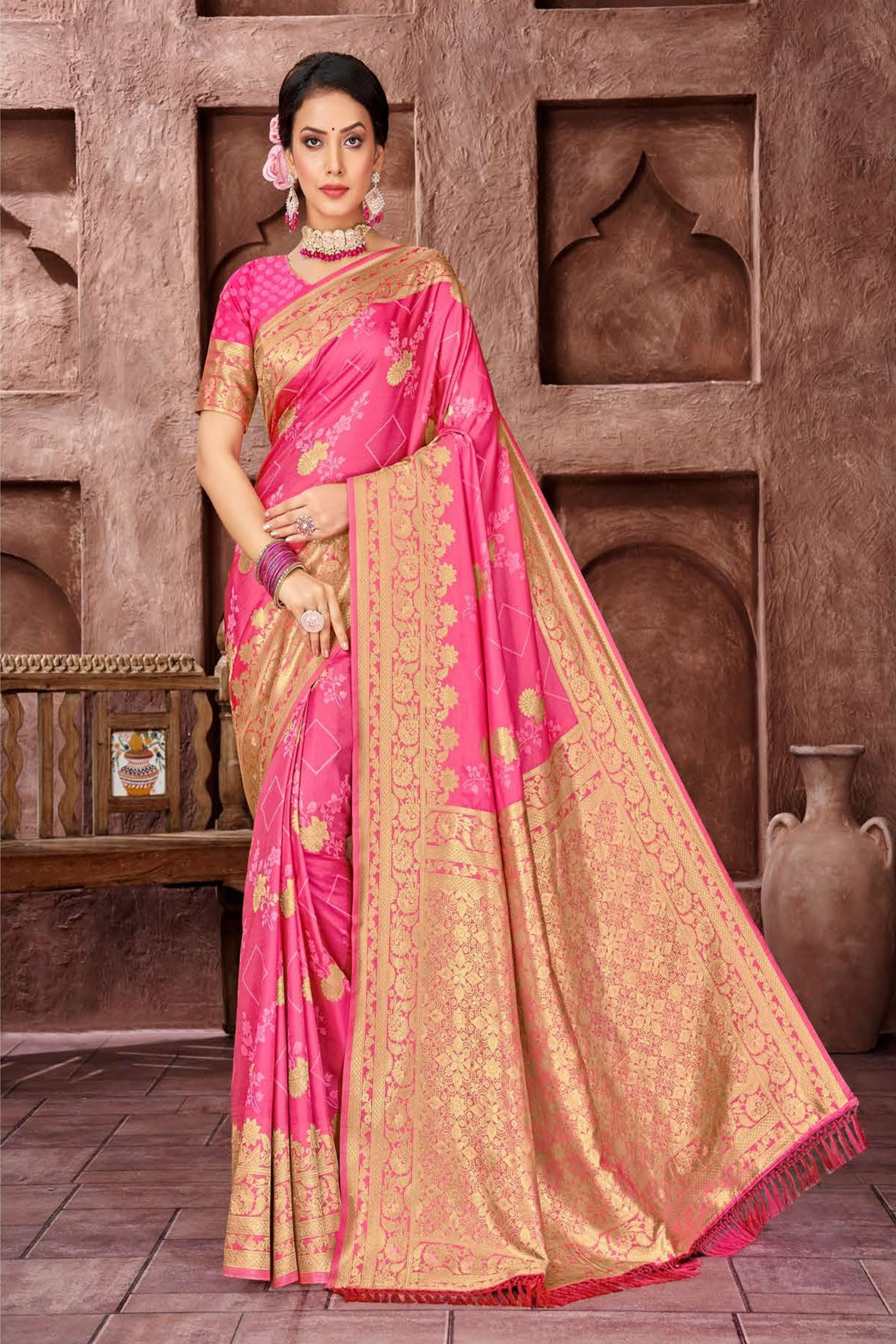 Light Pink Satin Saree