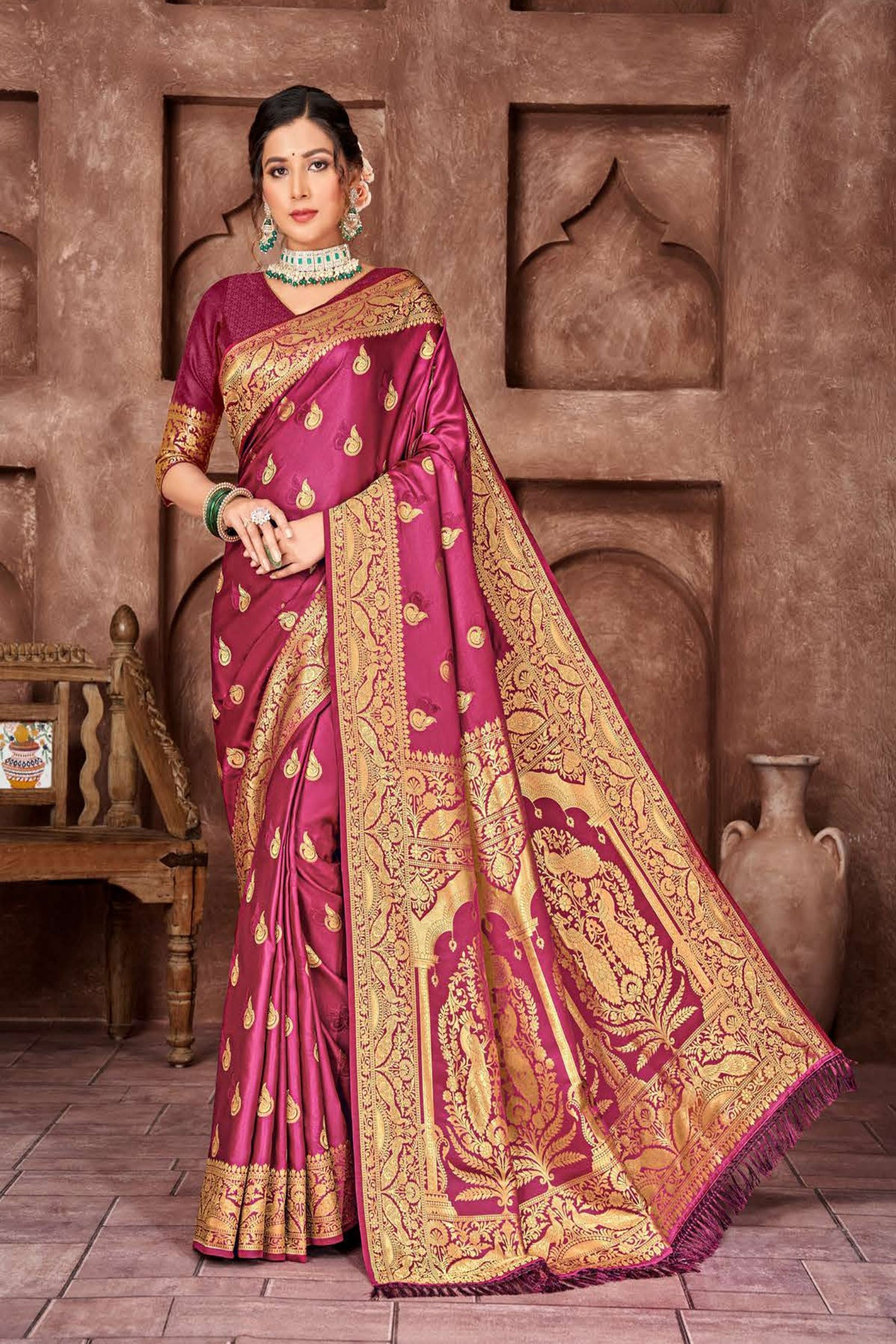 Resonant Pink Satin Saree