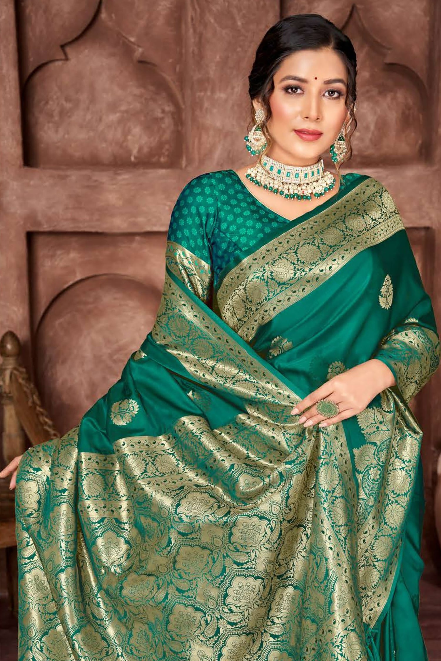 Lavish Teal Satin Saree