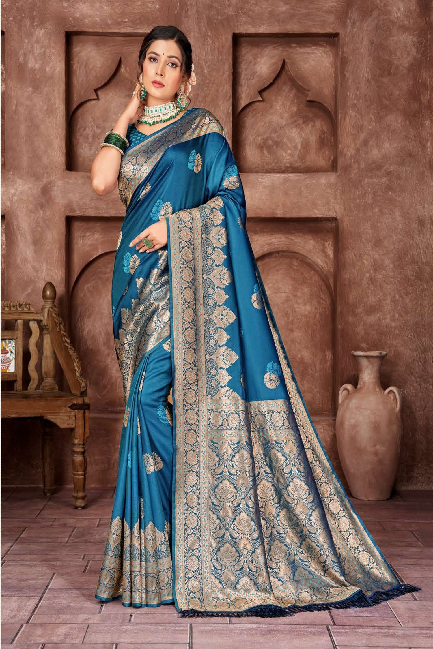 Gorgeous Blue Satin Saree