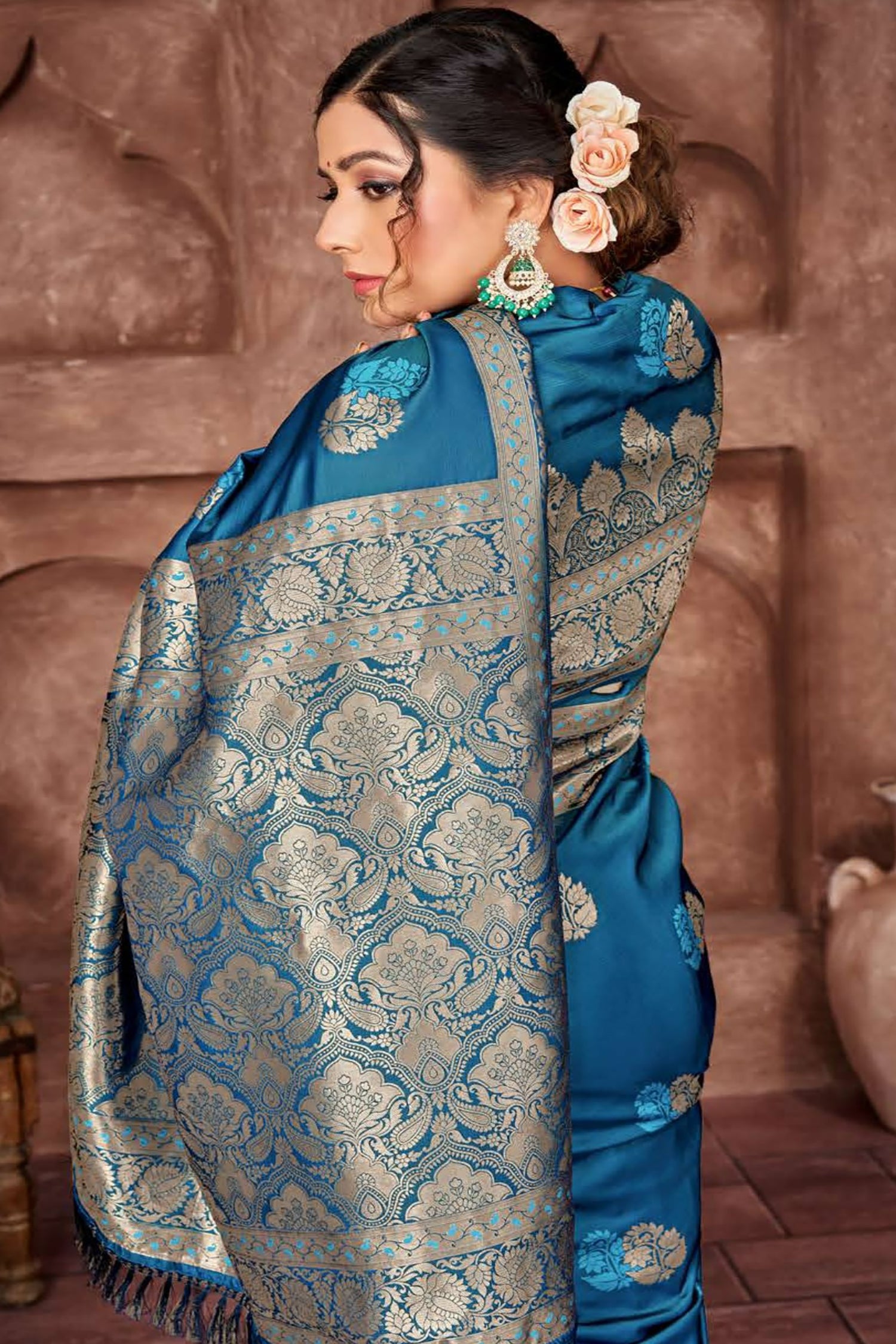 Gorgeous Blue Satin Saree