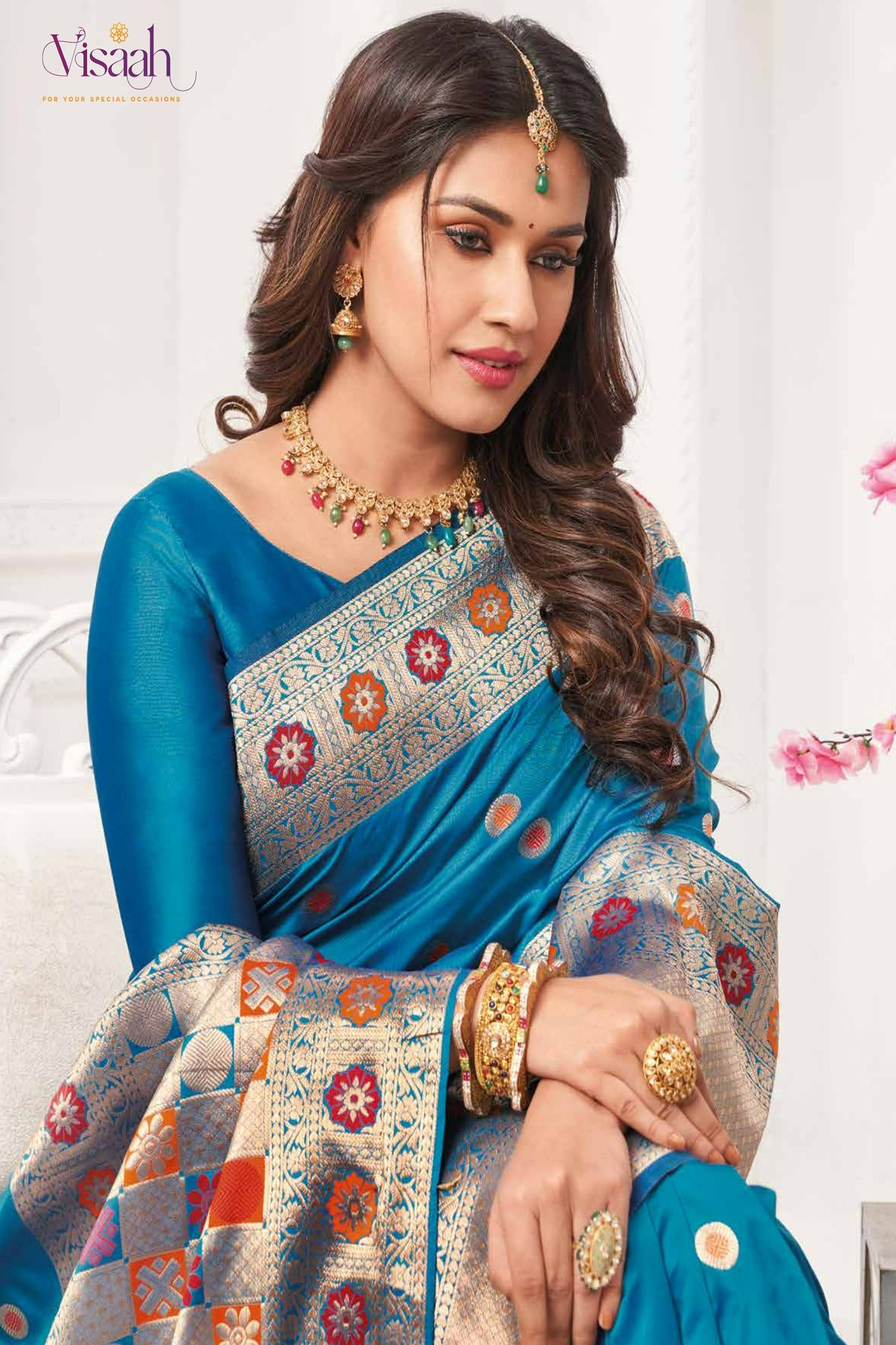 Blue Saree With Silver Zari And Meena Embellishments