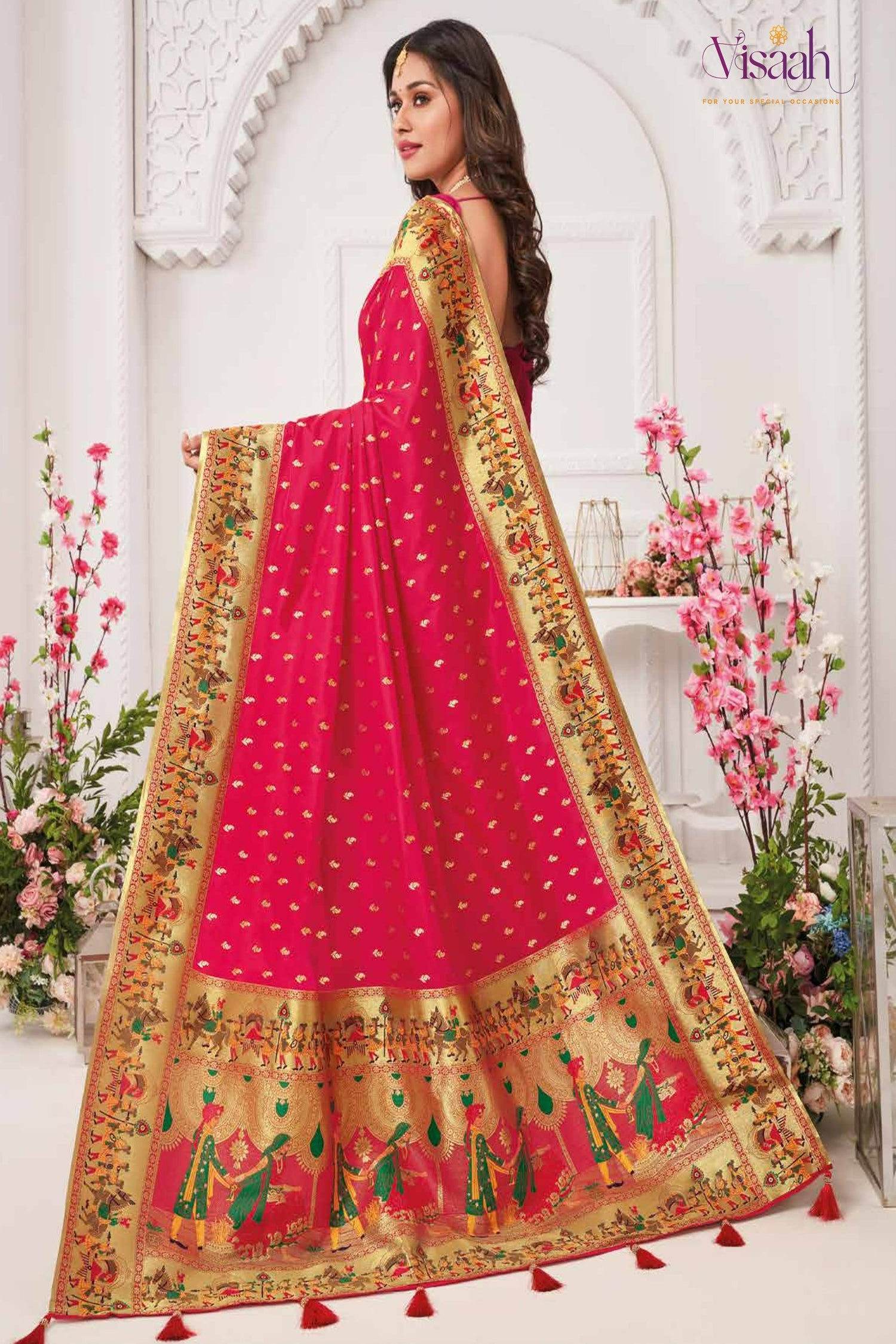 Bridal Red Saree With Golden Border