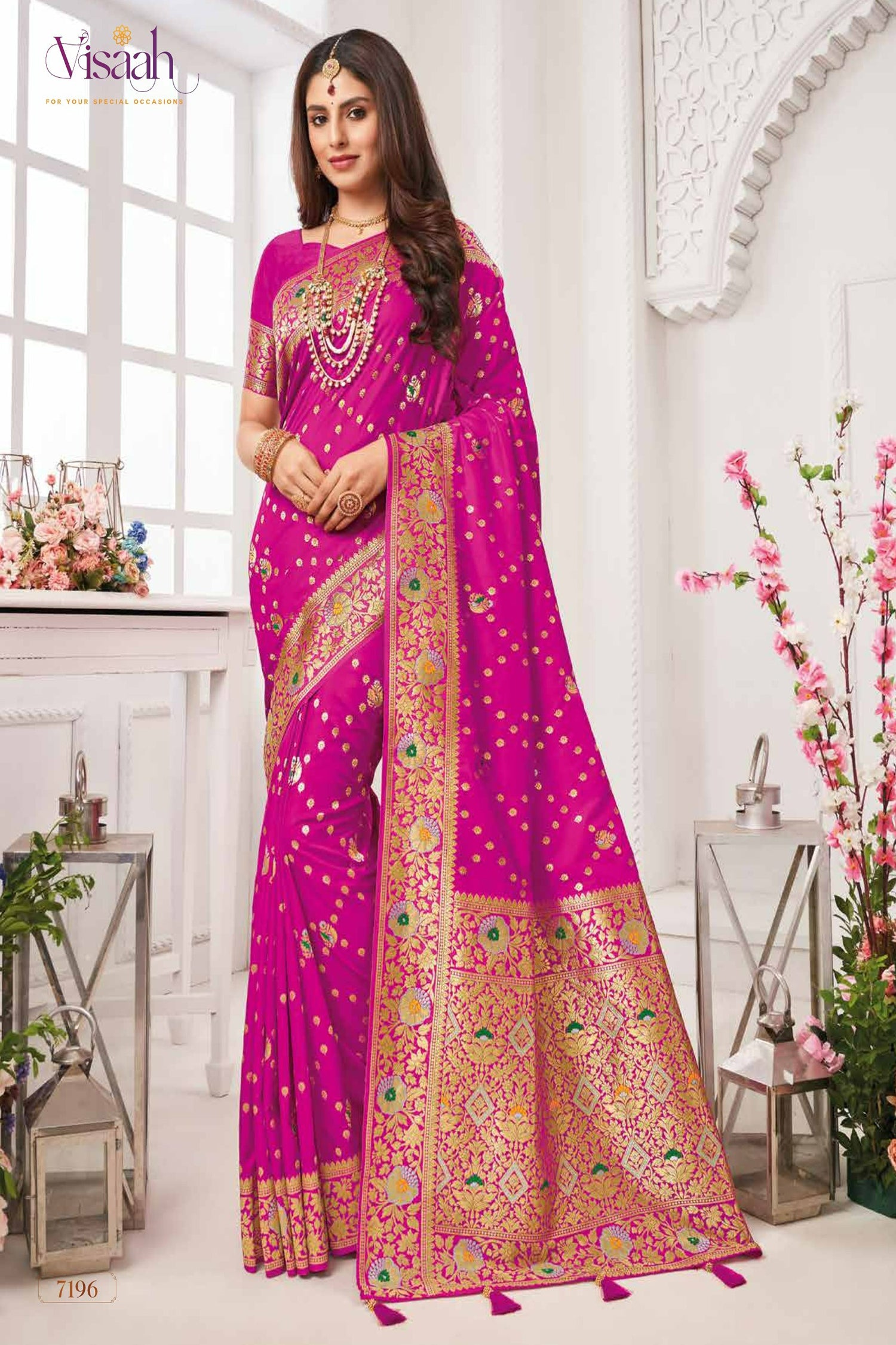 Rani Pink Saree With Meenakari Border