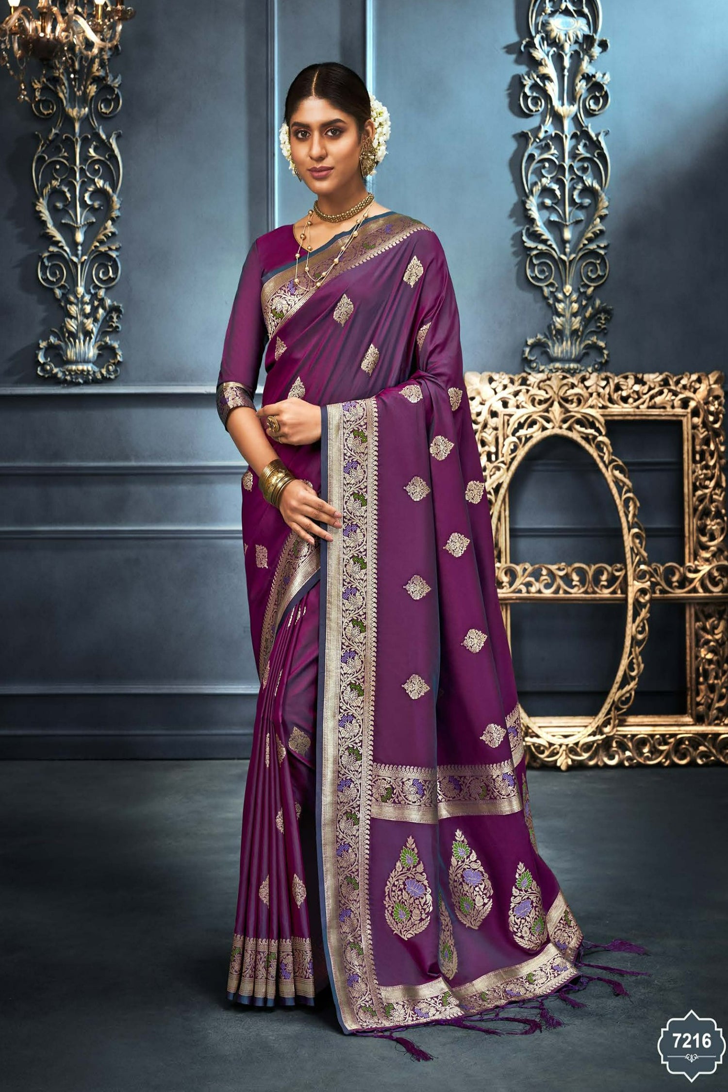 Purple Saree With Light Gold Zari