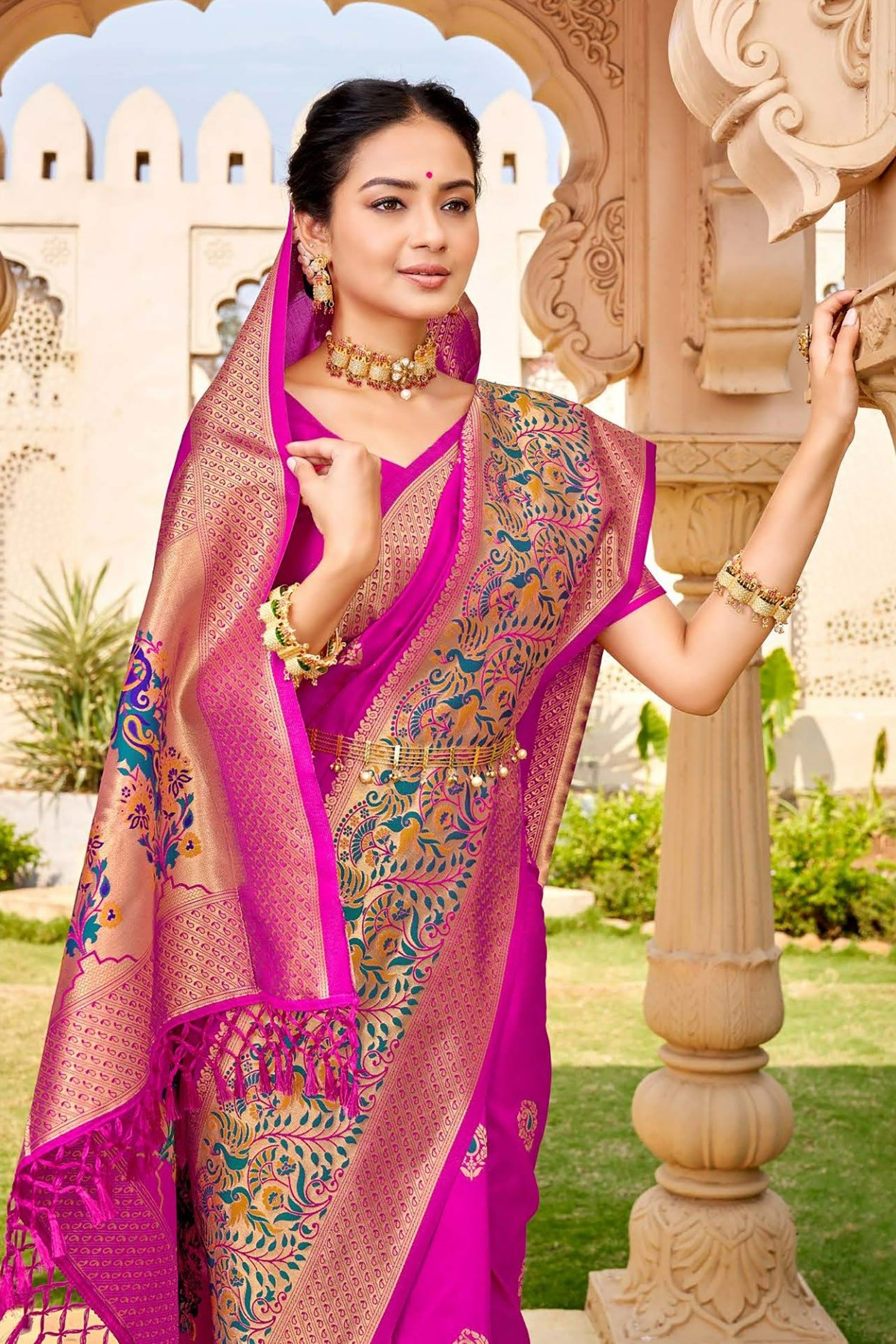 Vibrant Pink Paithani Saree With Peacock Motifs