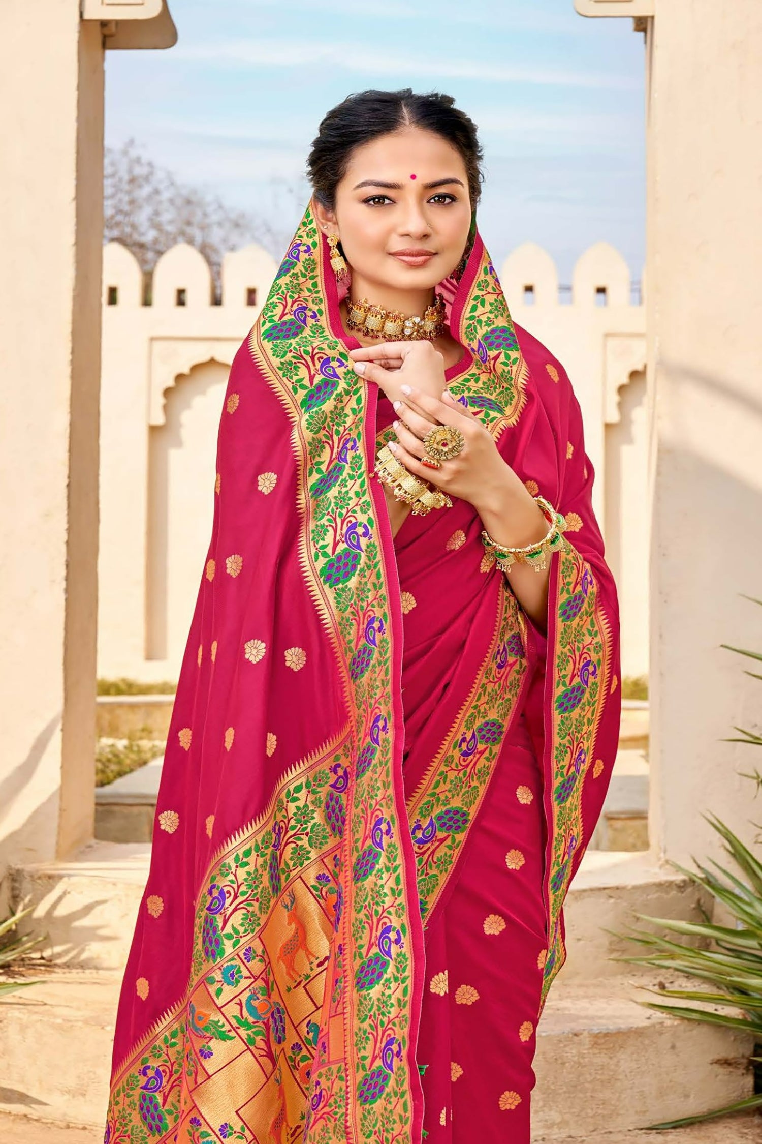 Raspberry Pink Paithani Saree
