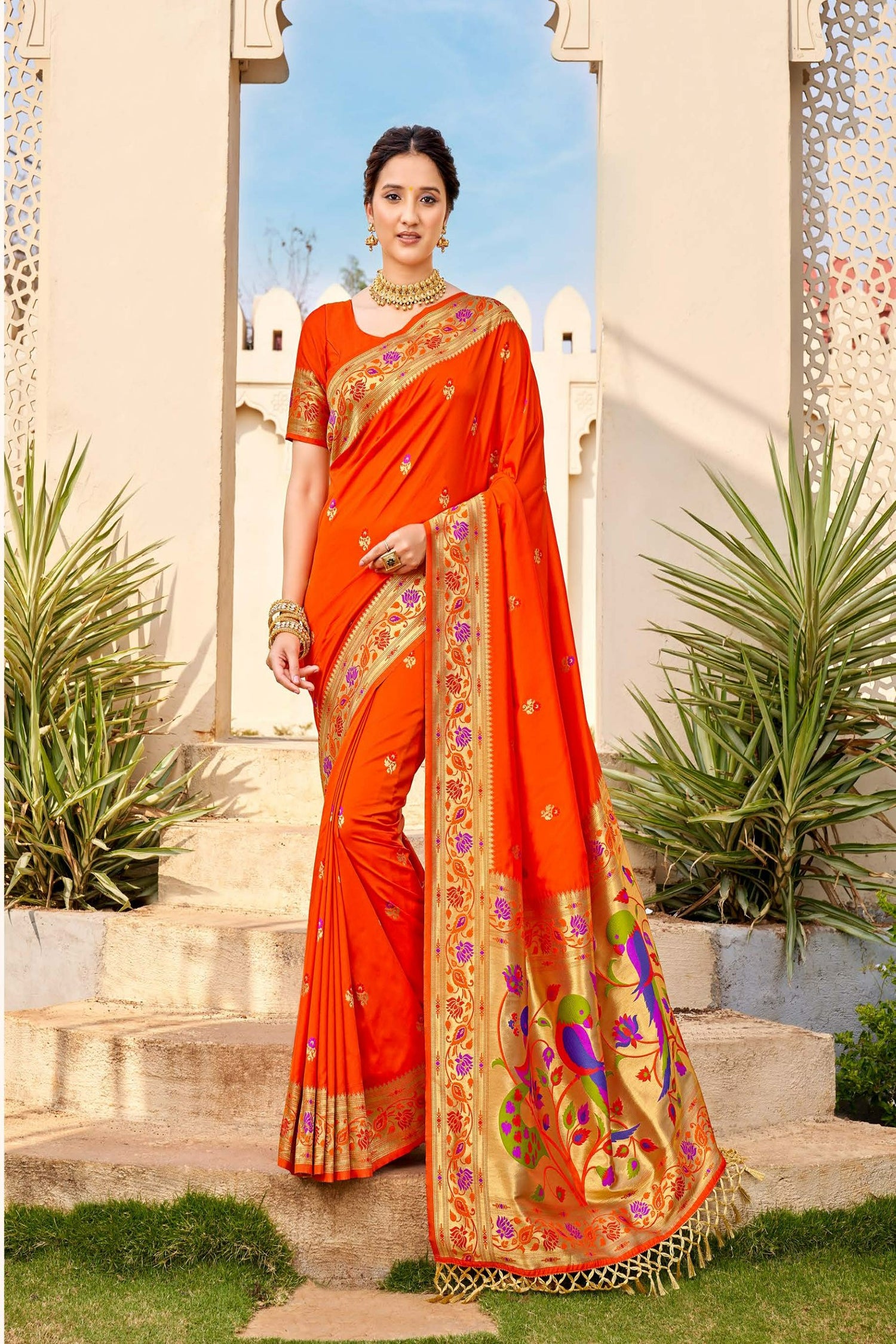 Orange Saree Paithani