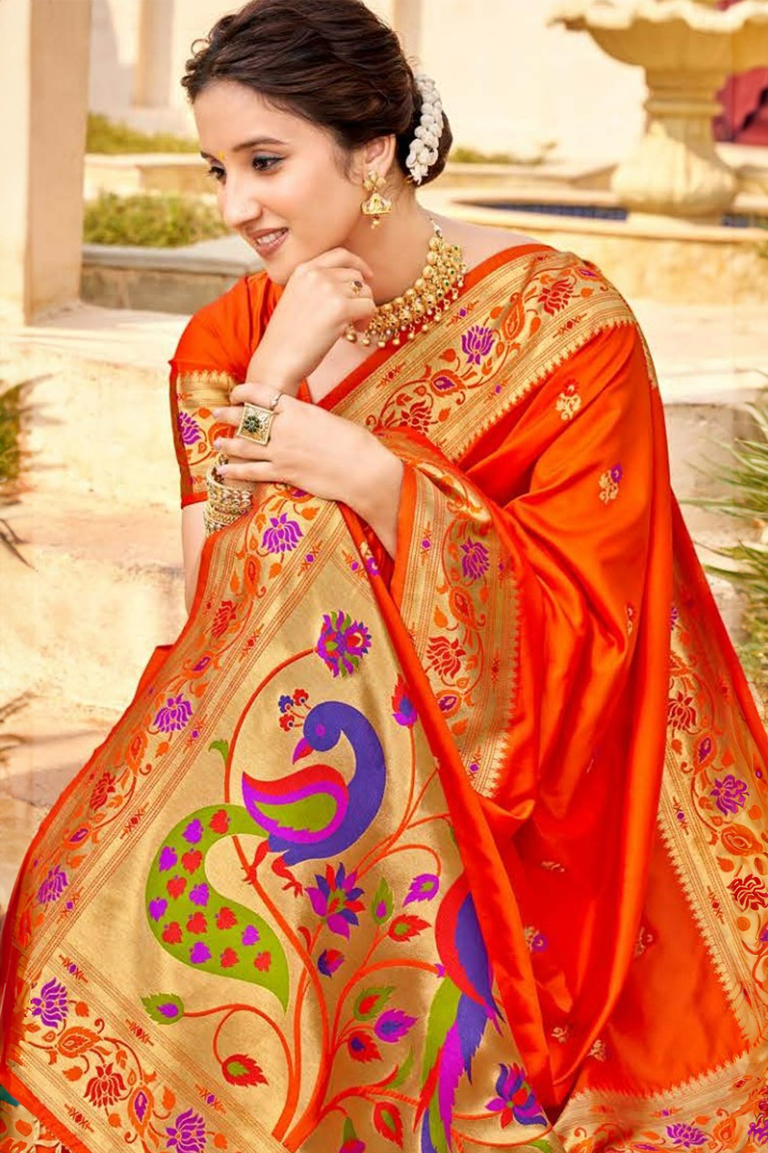 Orange Saree Paithani
