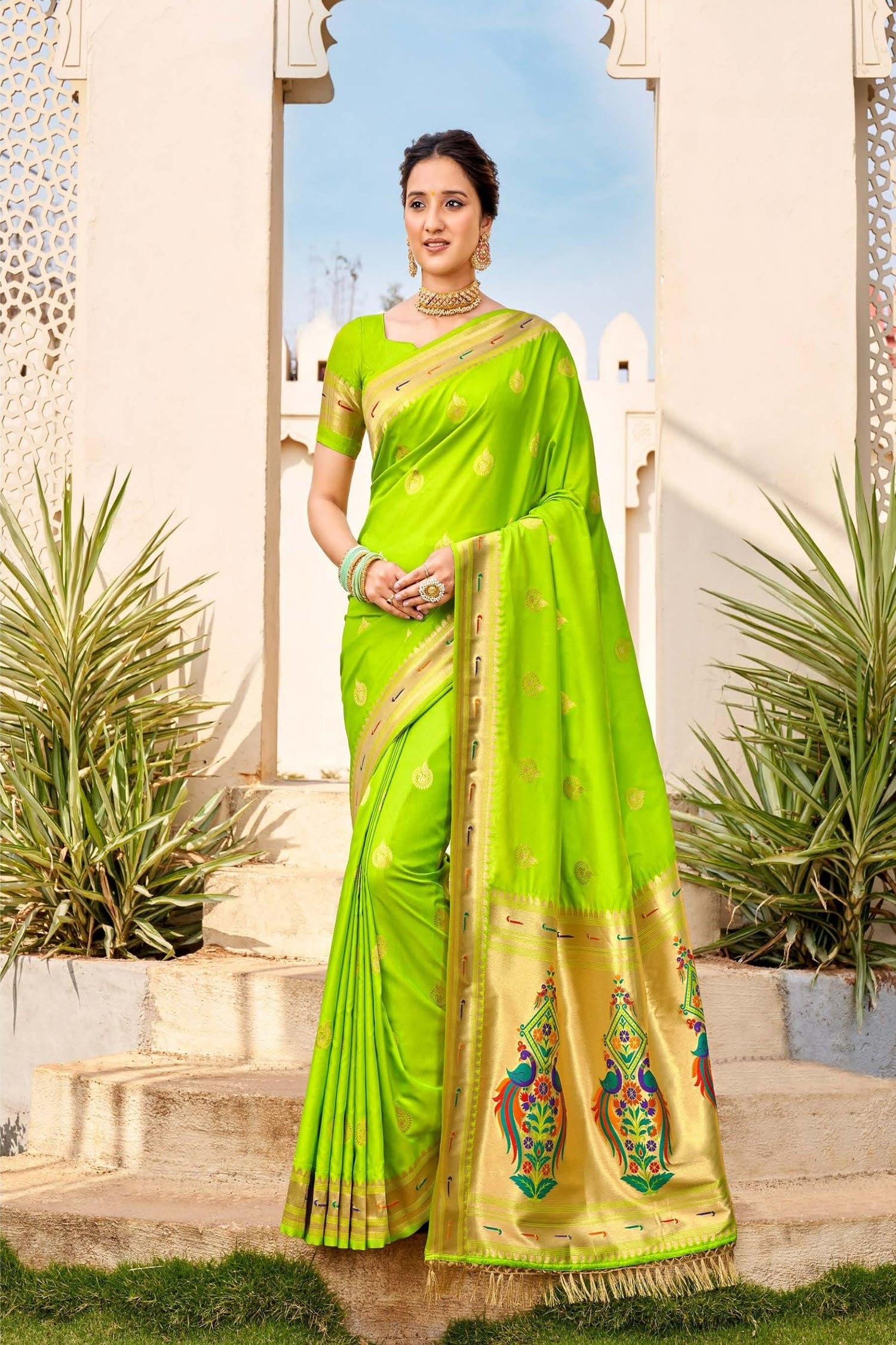 Green Paithani Saree With Peacock Motifs