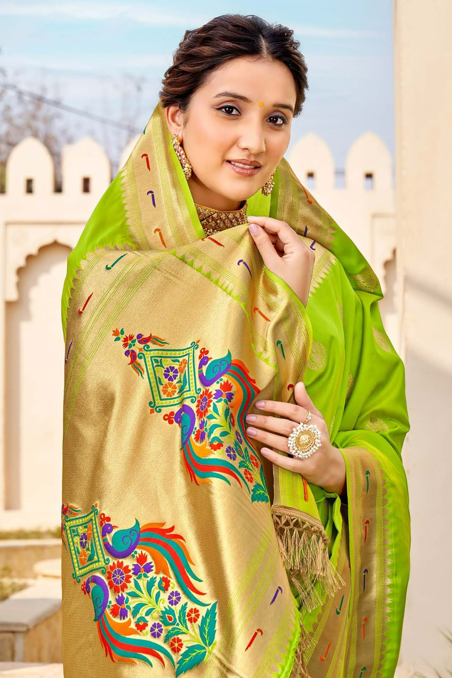 Green Paithani Saree With Peacock Motifs
