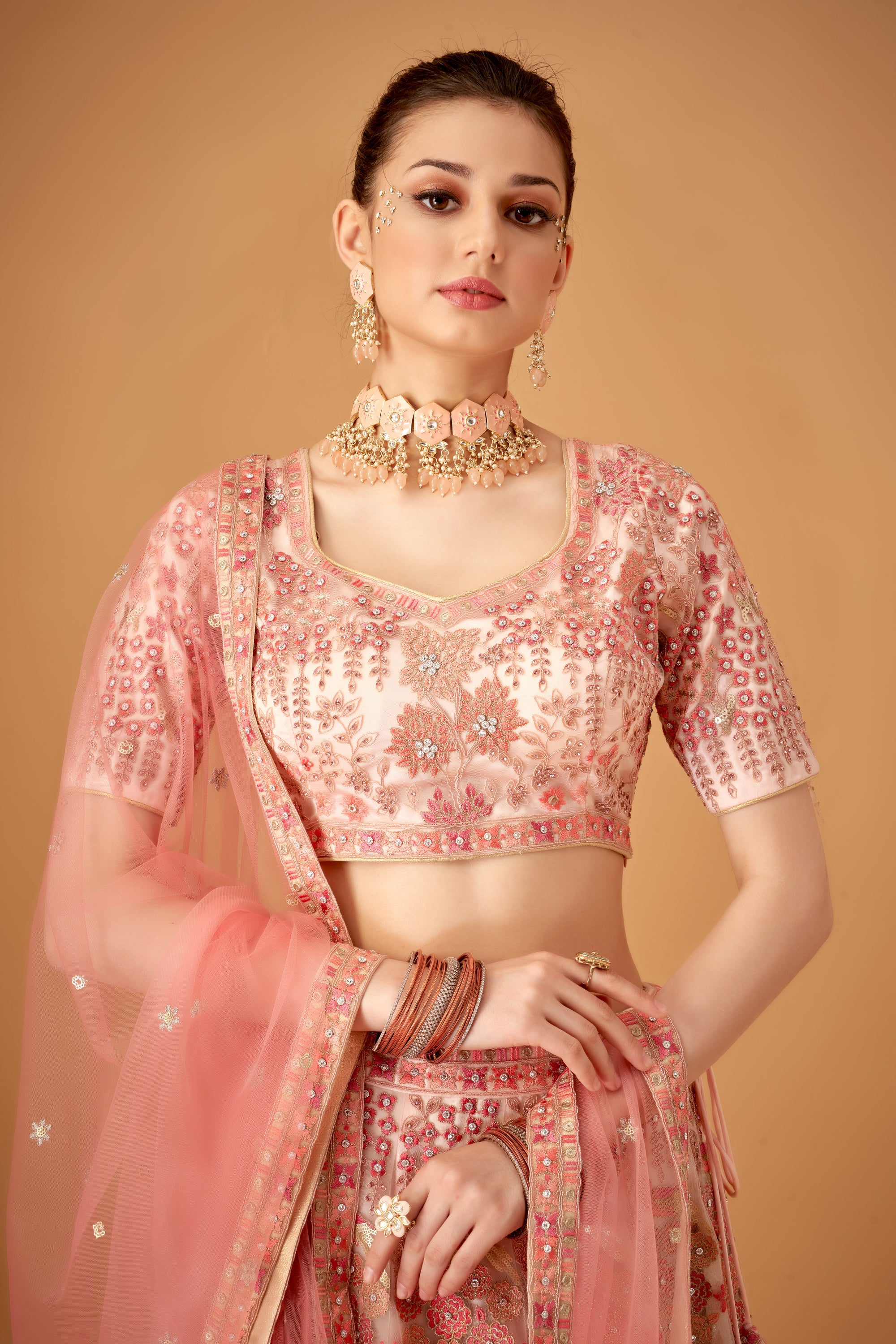 Blush Pink Embroidered Lehenga Set