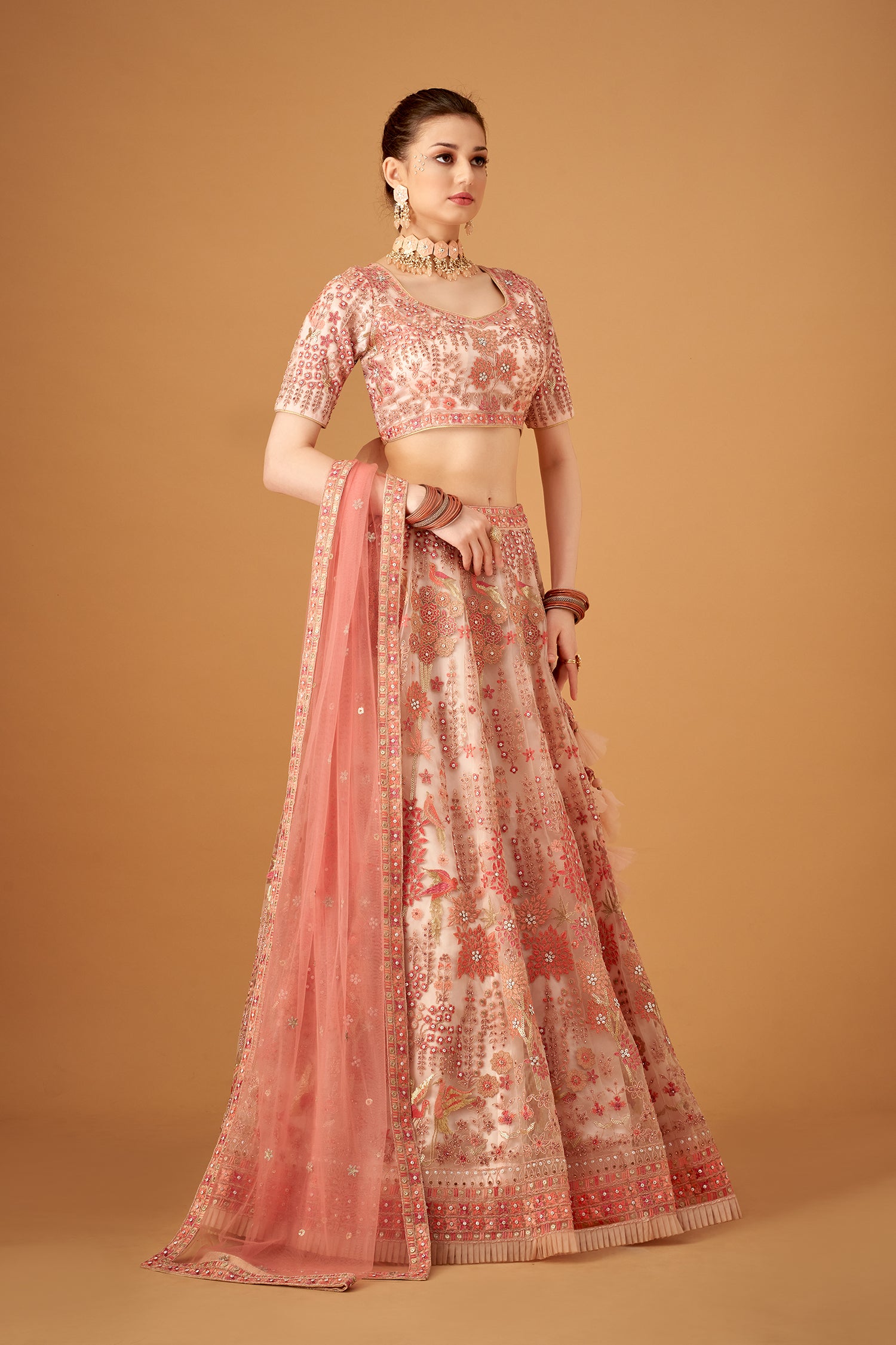 Blush Pink Embroidered Lehenga Set