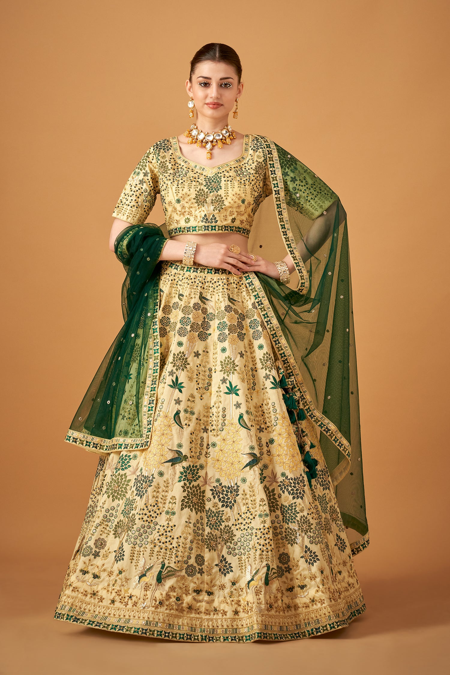 Lemon Yellow Floral Embroidered Lehenga Set