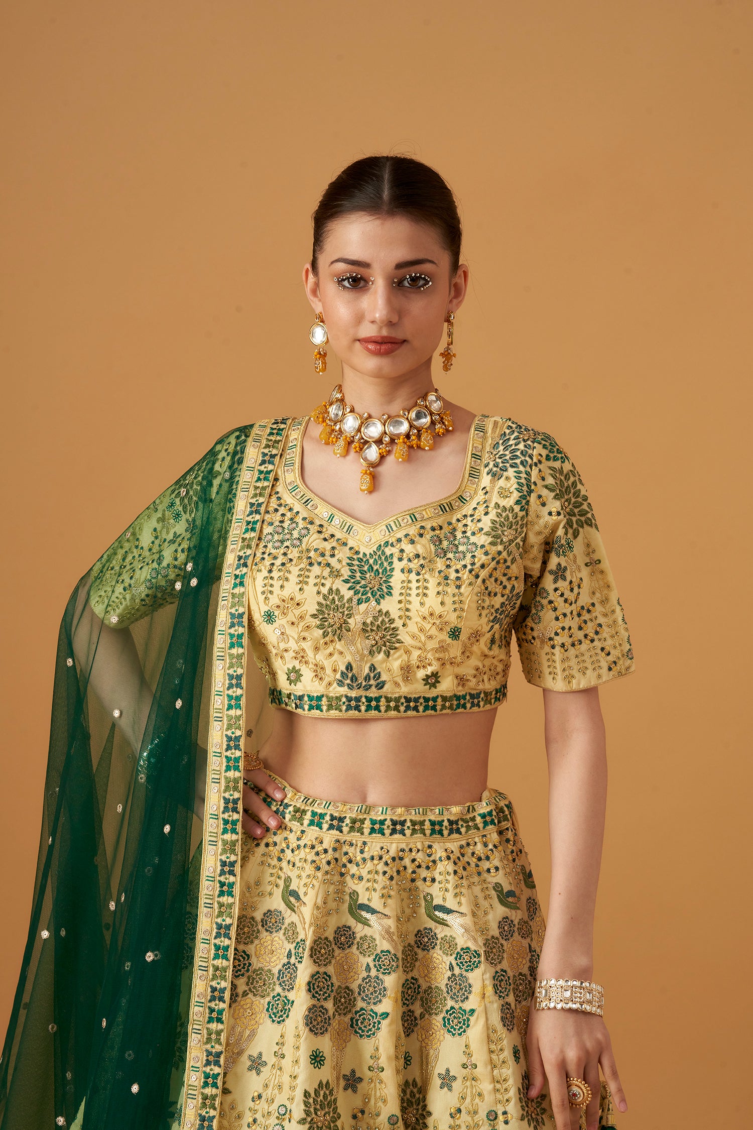 Lemon Yellow Floral Embroidered Lehenga Set