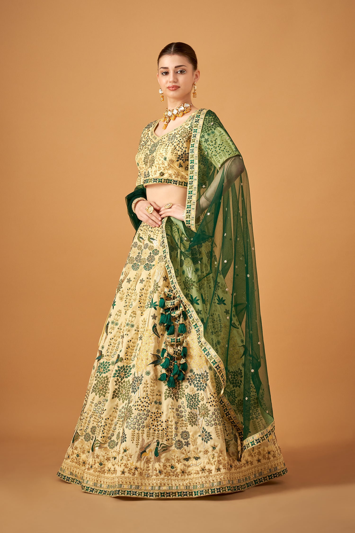 Lemon Yellow Floral Embroidered Lehenga Set