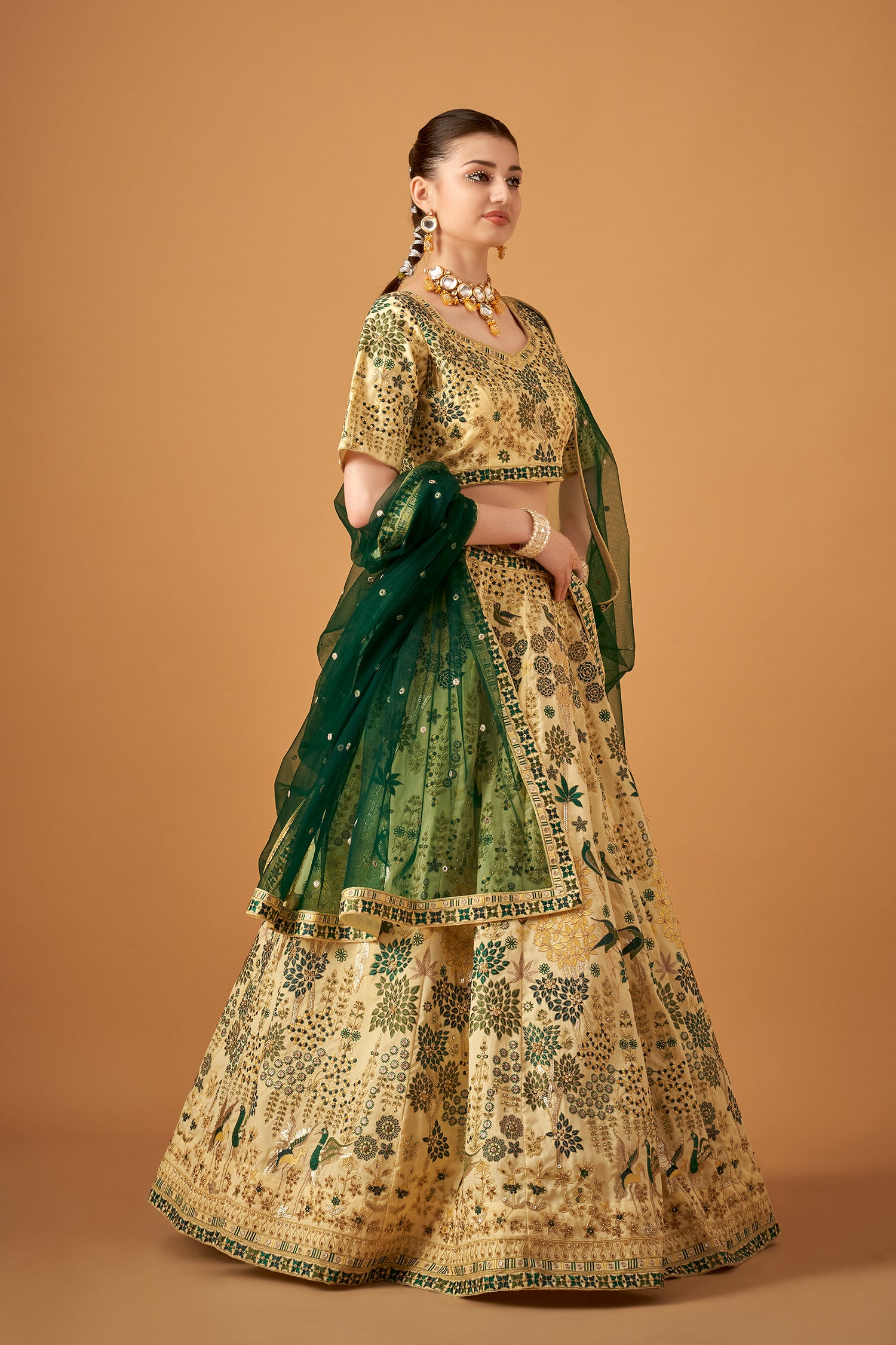 Lemon Yellow Floral Embroidered Lehenga Set