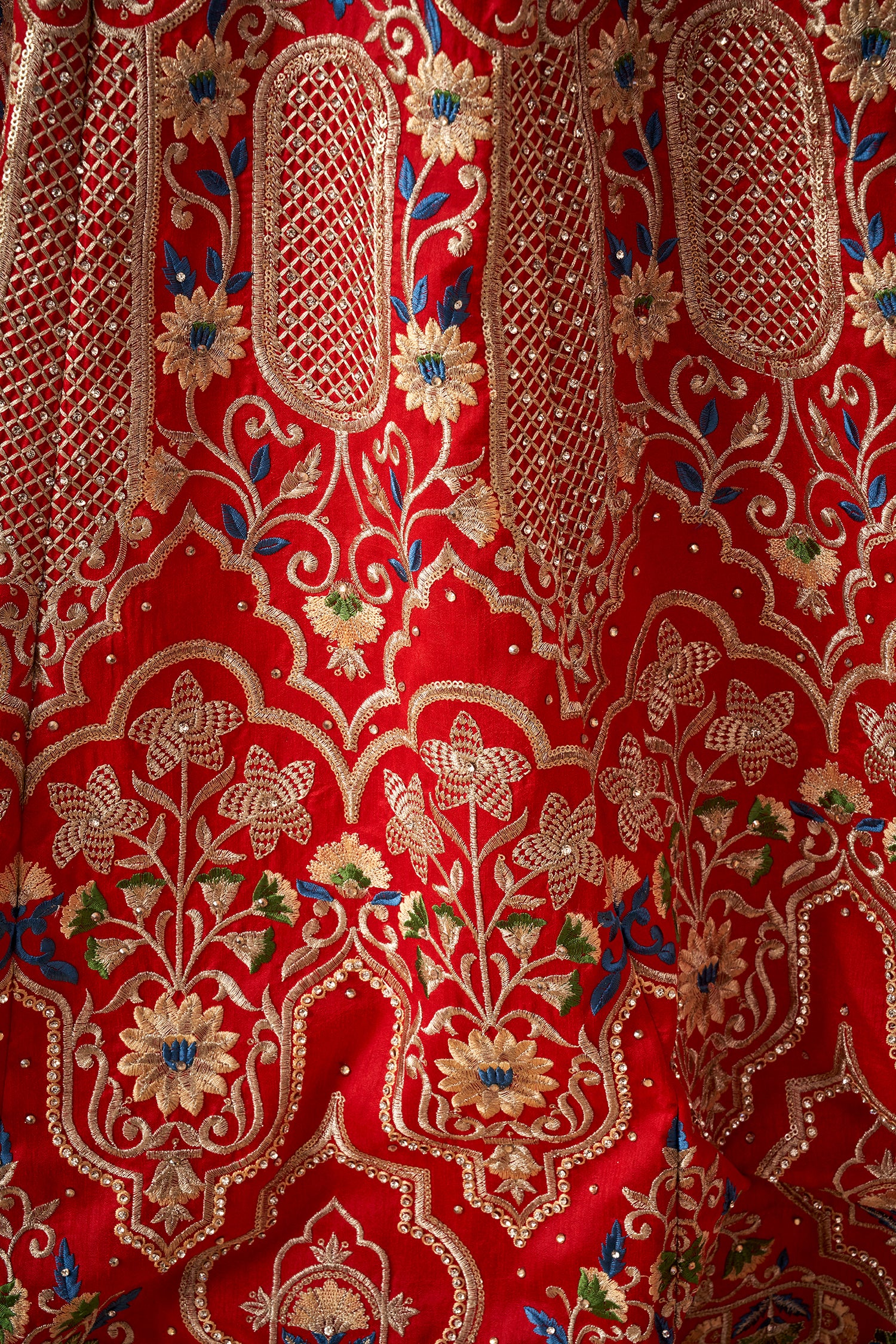 Red Embroidered Lehenga Set with Beadwork Embellishments