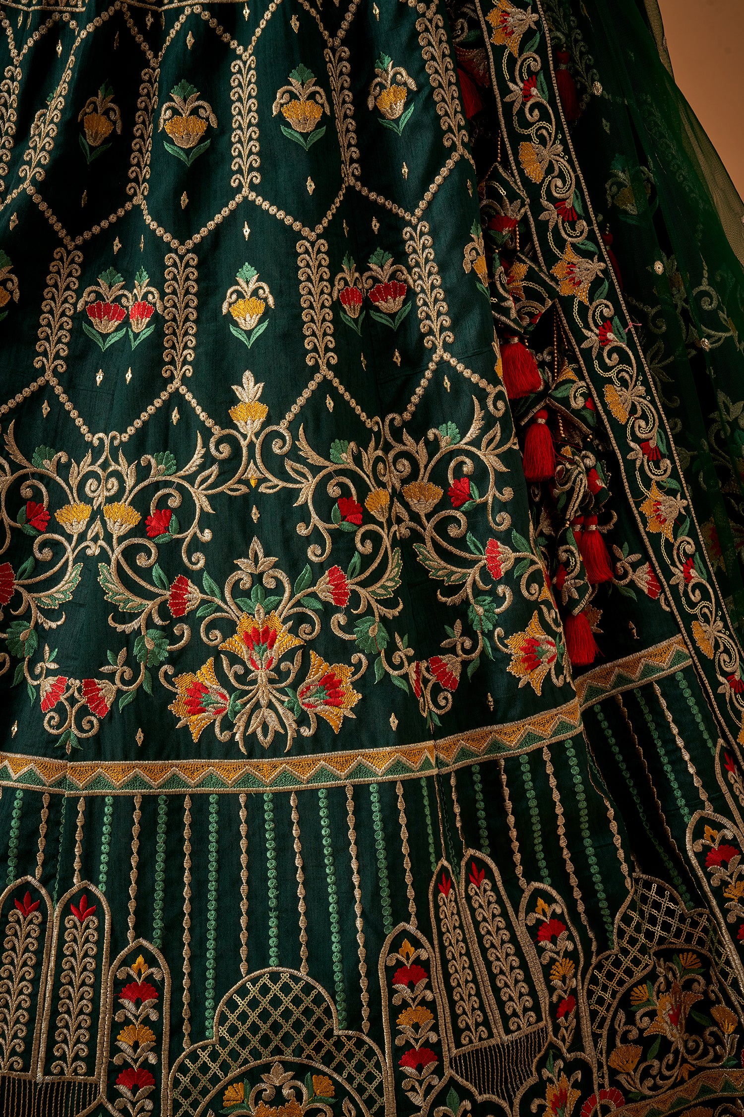 Bottle Green Embroidered Lehenga Set