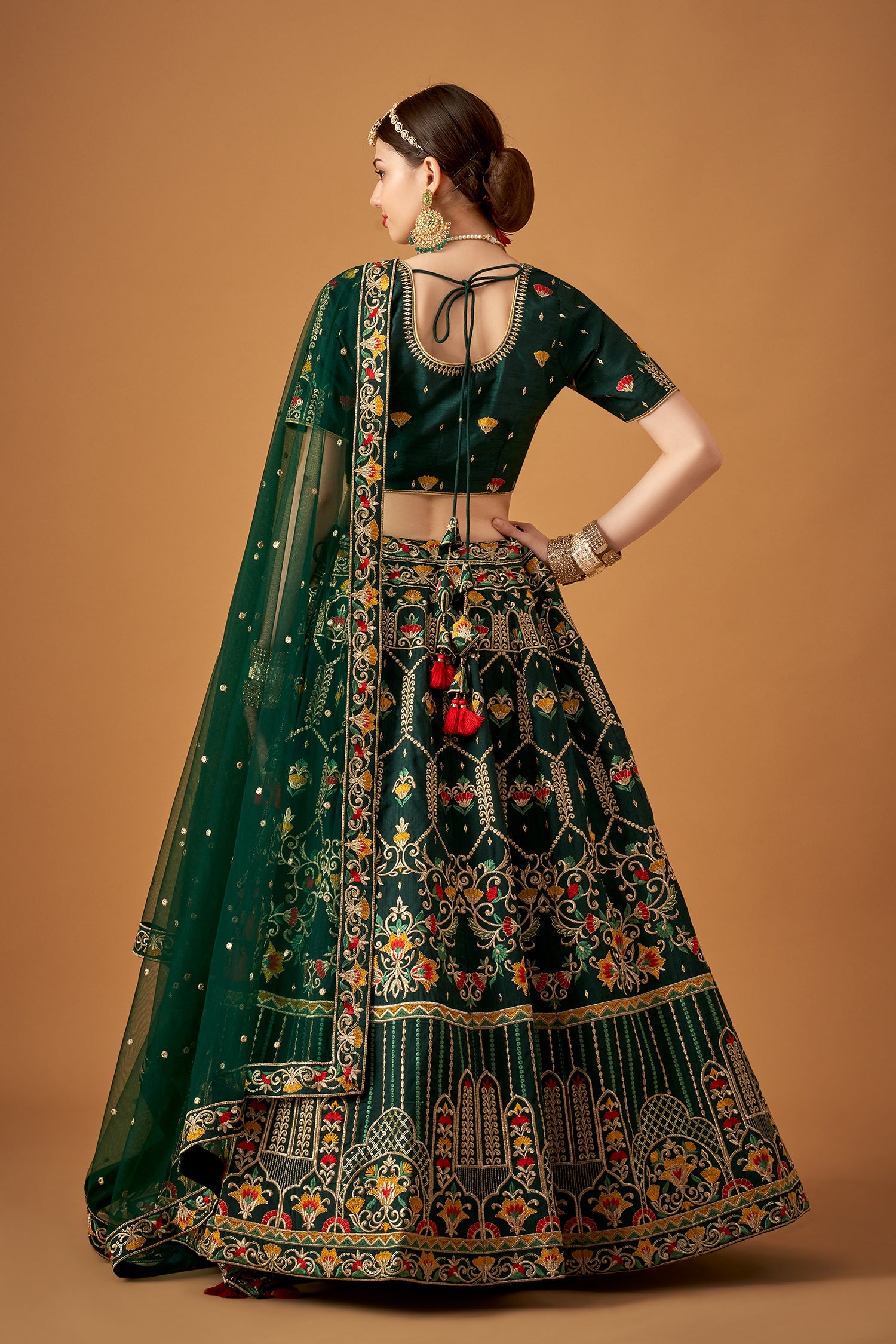 Bottle Green Embroidered Lehenga Set