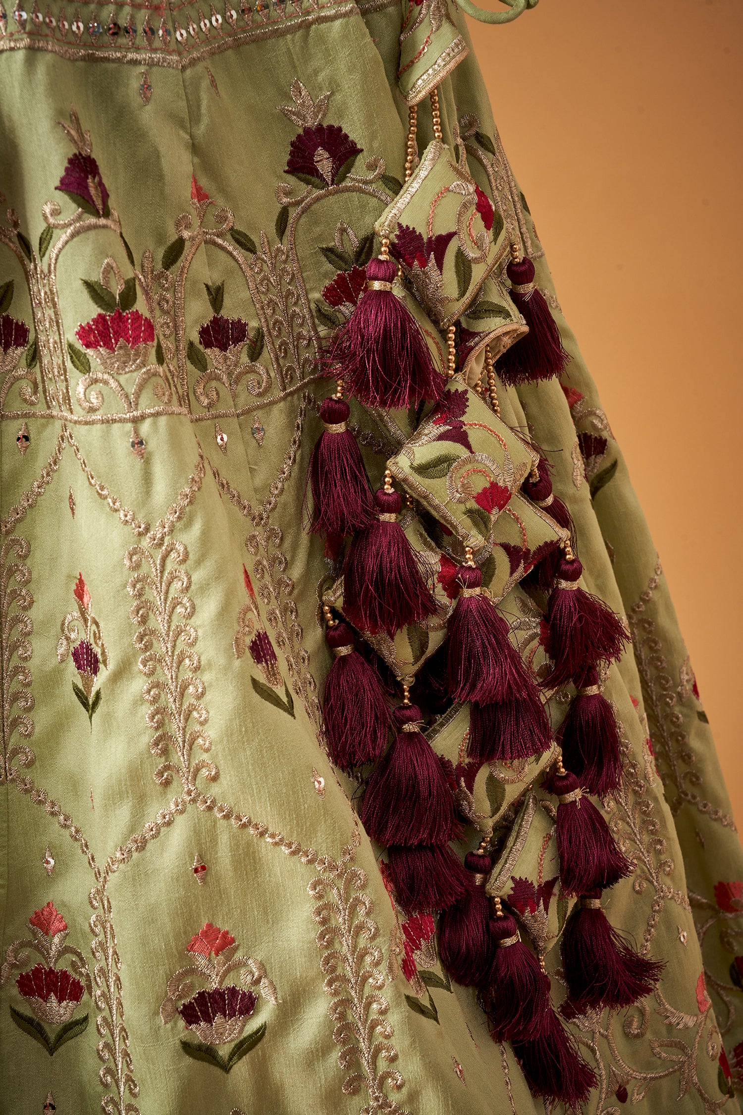 Pista Green Floral Embroidered Lehenga Set