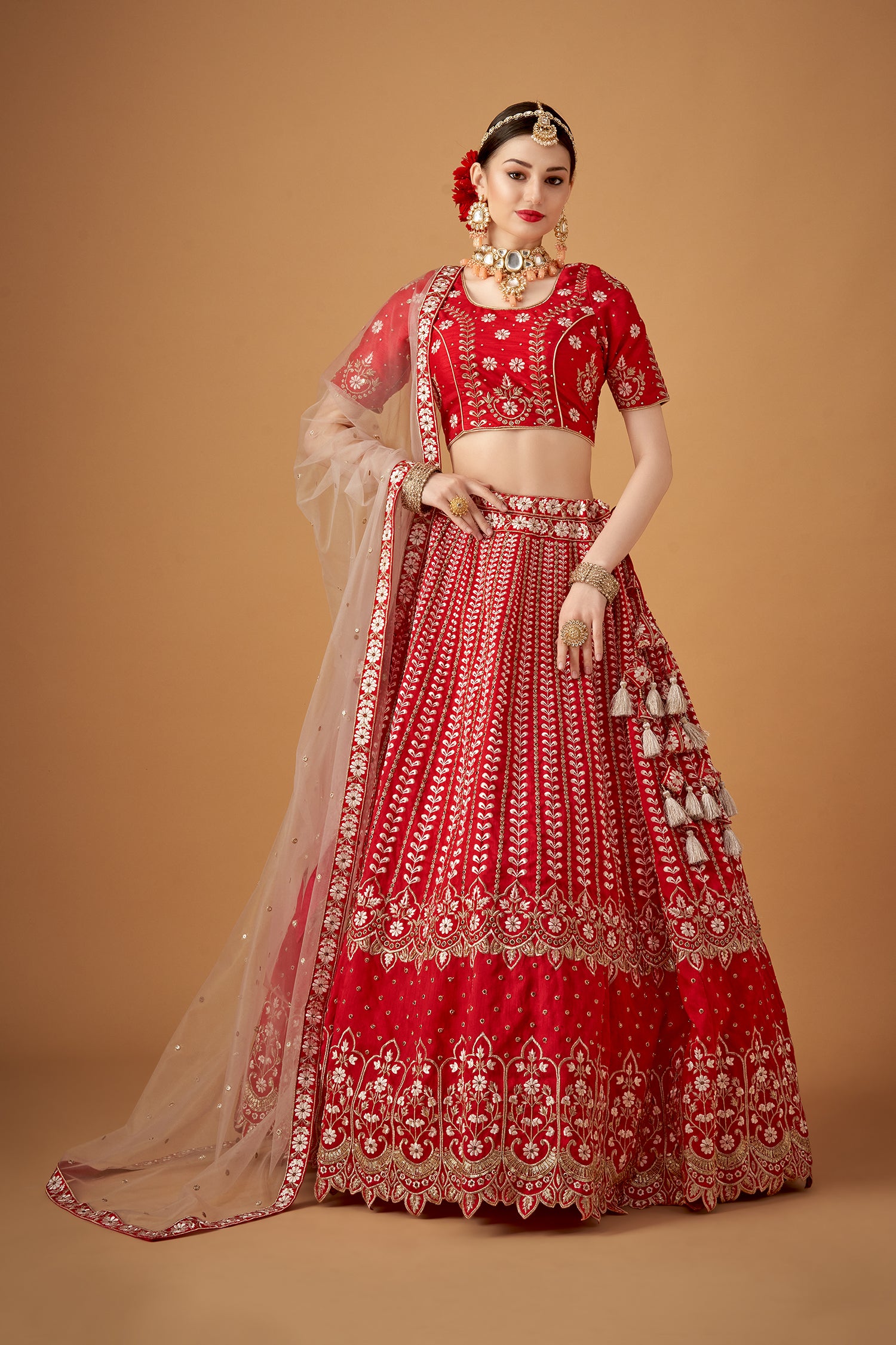 Dark Pink Lehenga Set with Zari and Beadwork Embellishments