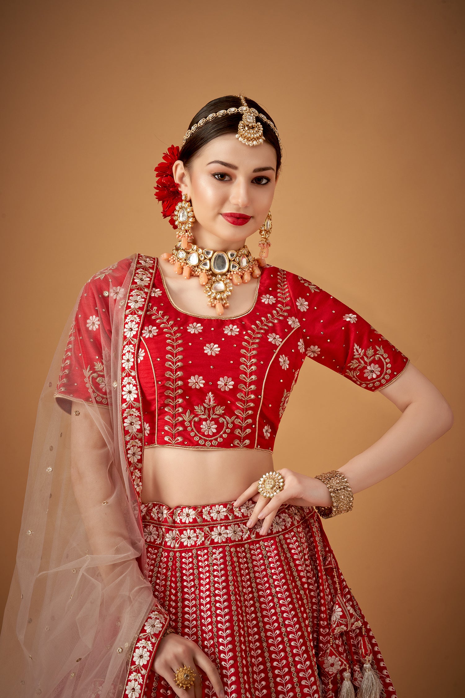 Dark Pink Lehenga Set with Zari and Beadwork Embellishments