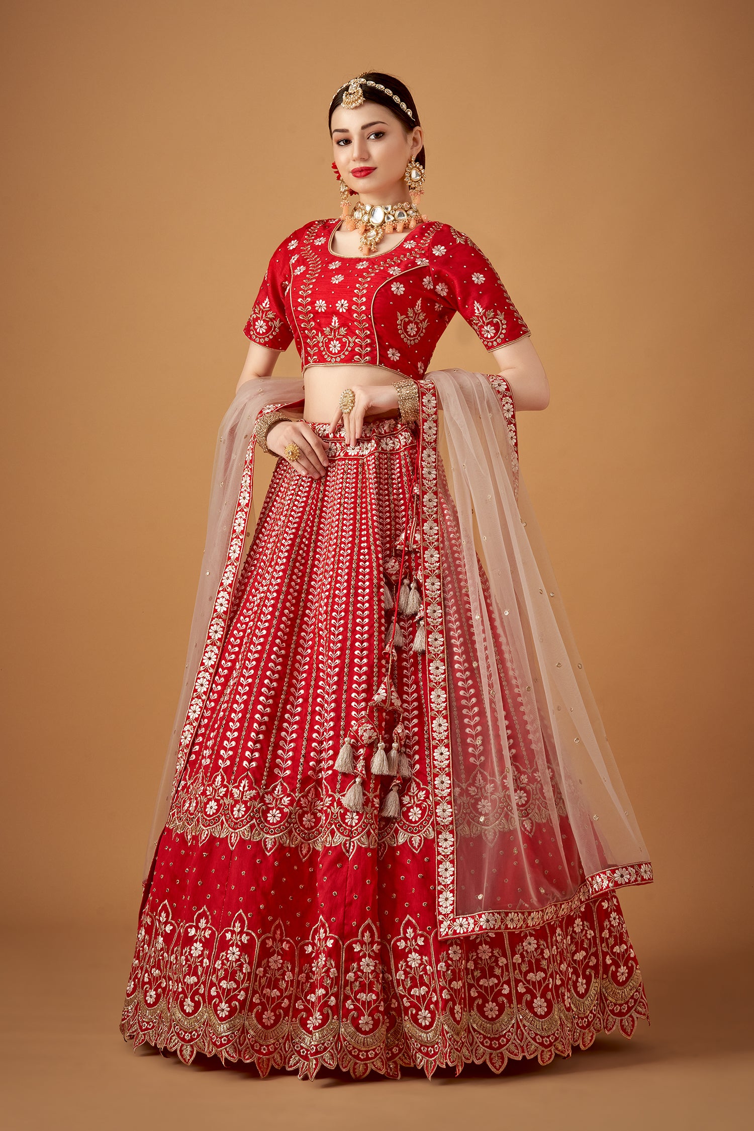 Dark Pink Lehenga Set with Zari and Beadwork Embellishments