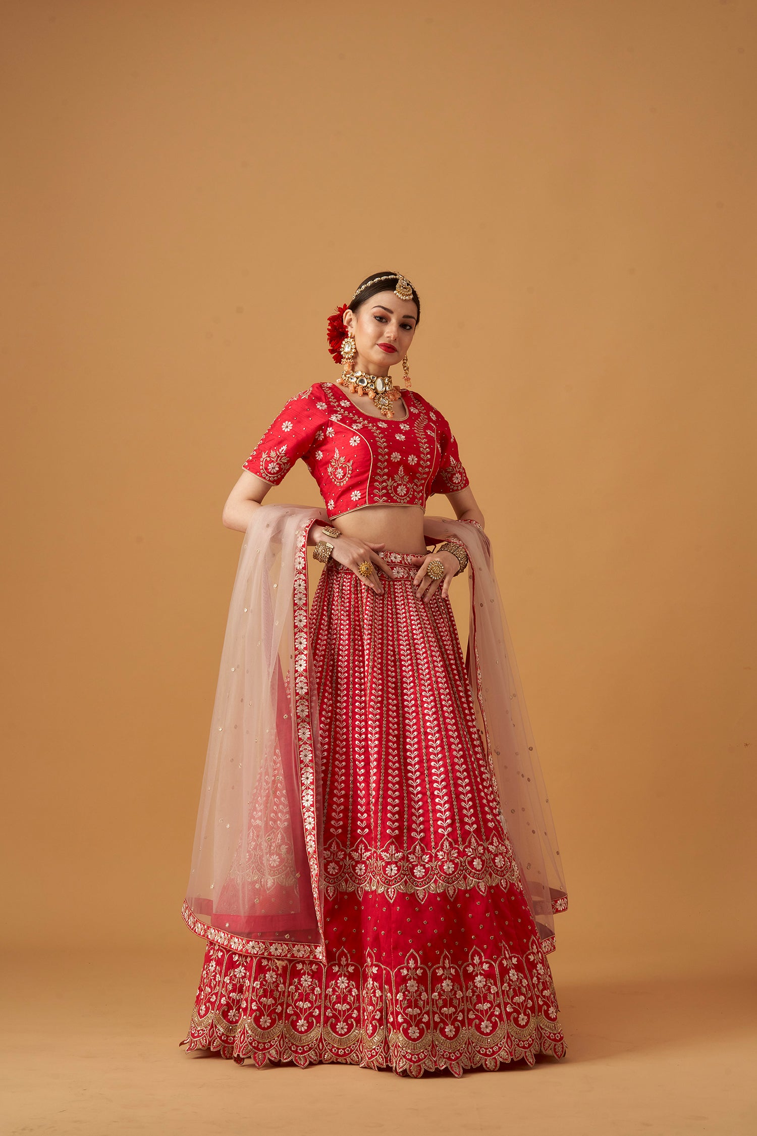 Dark Pink Lehenga Set with Zari and Beadwork Embellishments