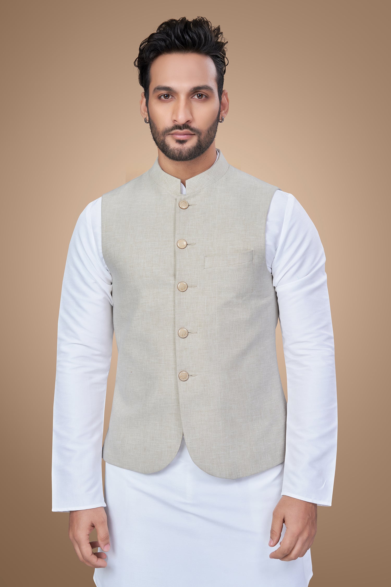 Ivory Jacket with Fancy Golden Buttons