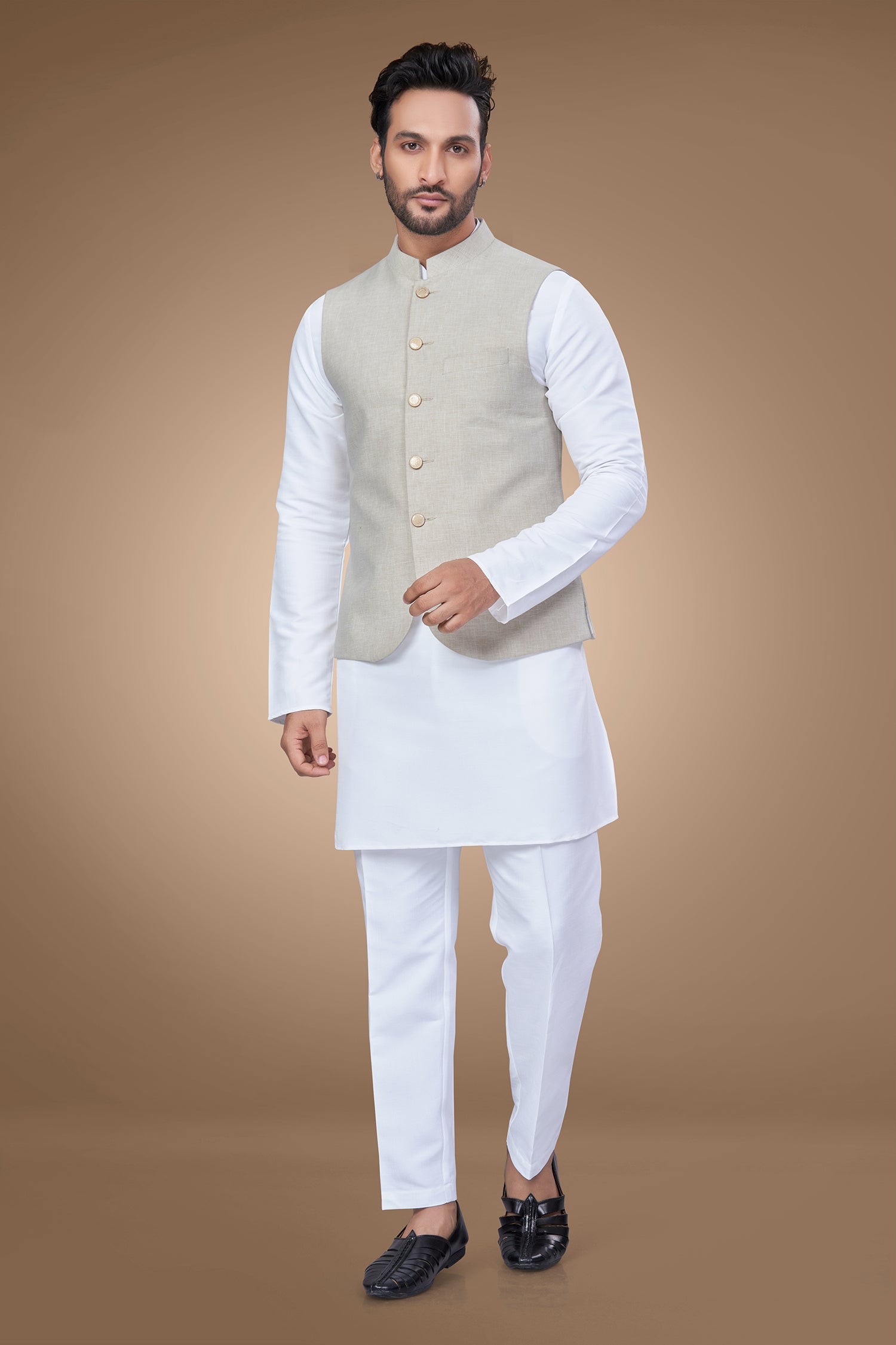 Ivory Jacket with Fancy Golden Buttons