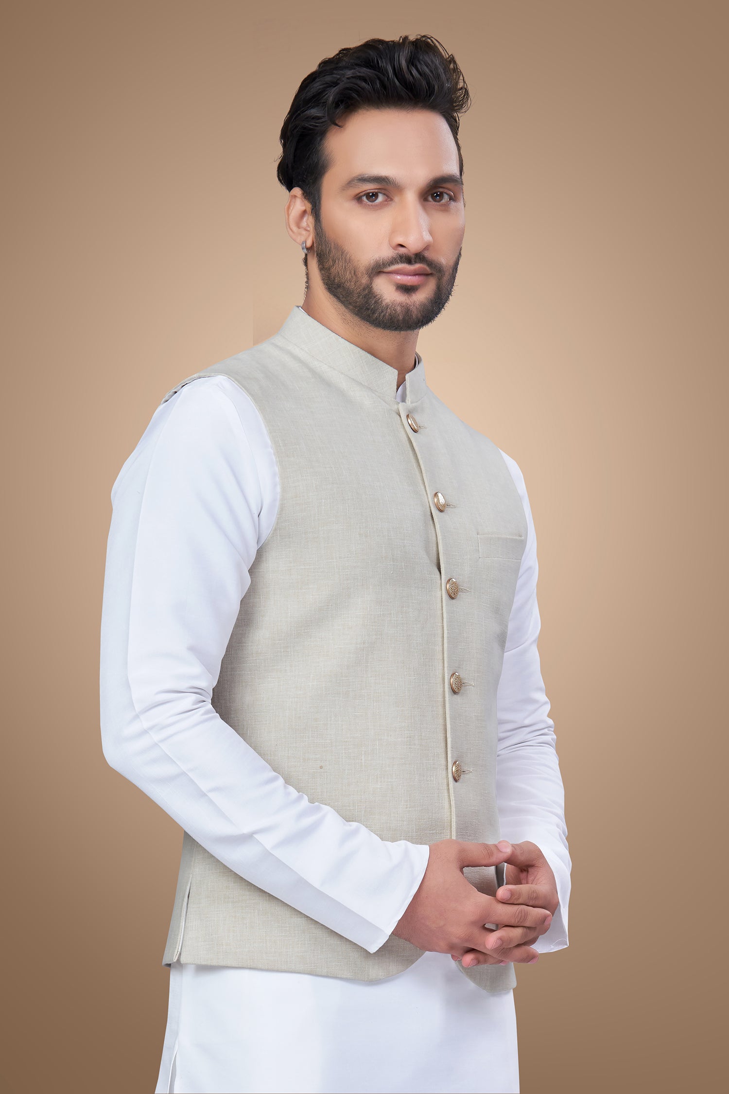 Ivory Jacket with Fancy Golden Buttons