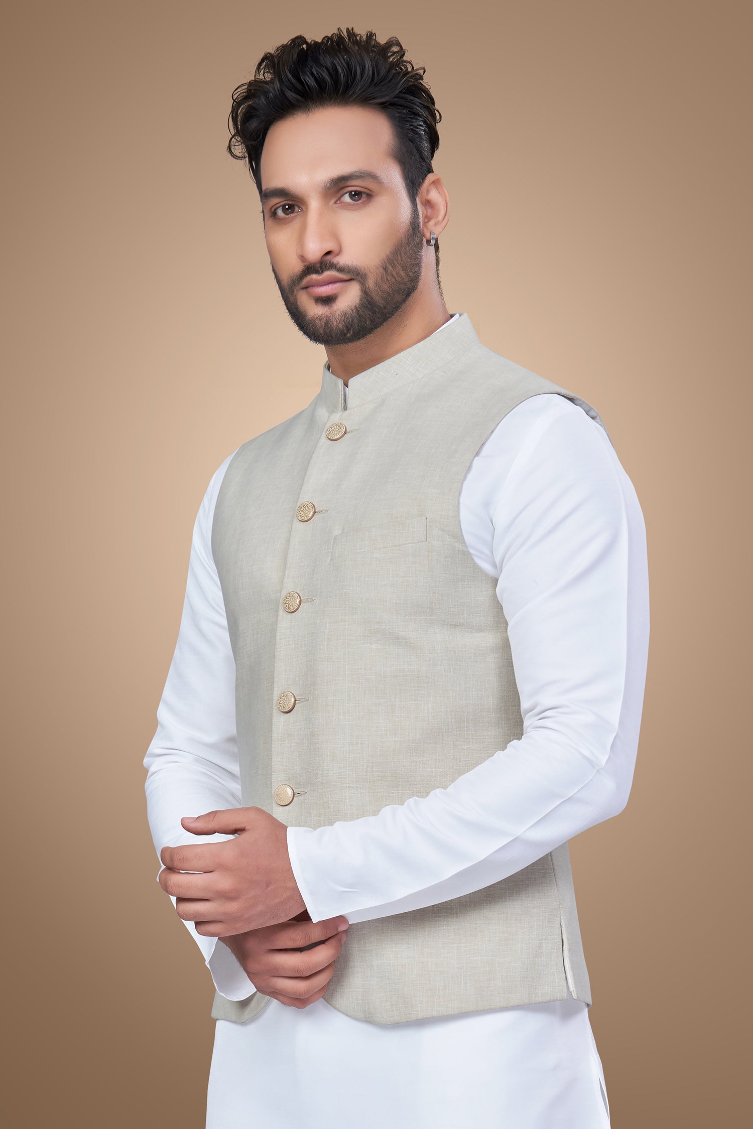 Ivory Jacket with Fancy Golden Buttons