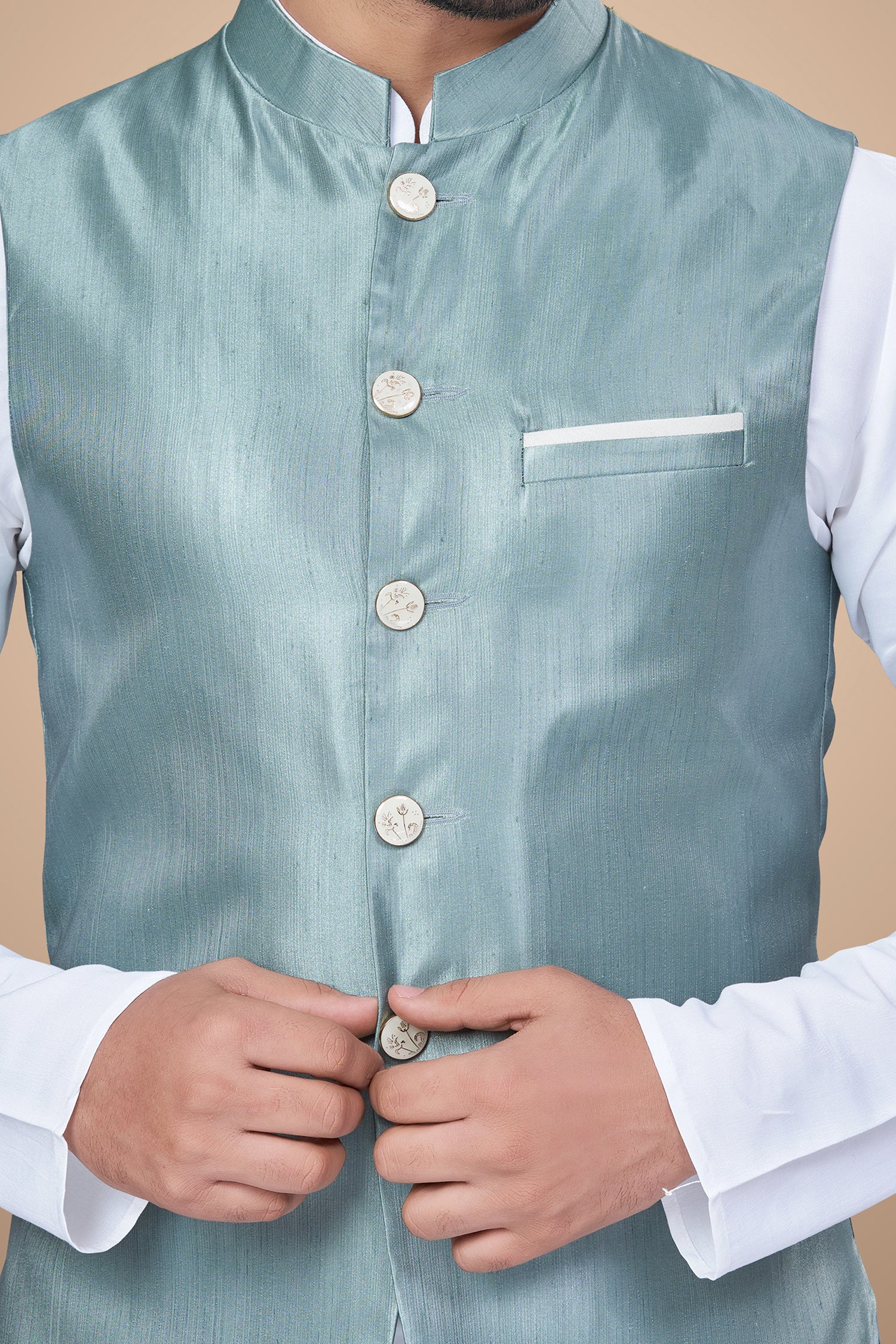 Classic Sky Blue Jacket with Contrasting Pocket