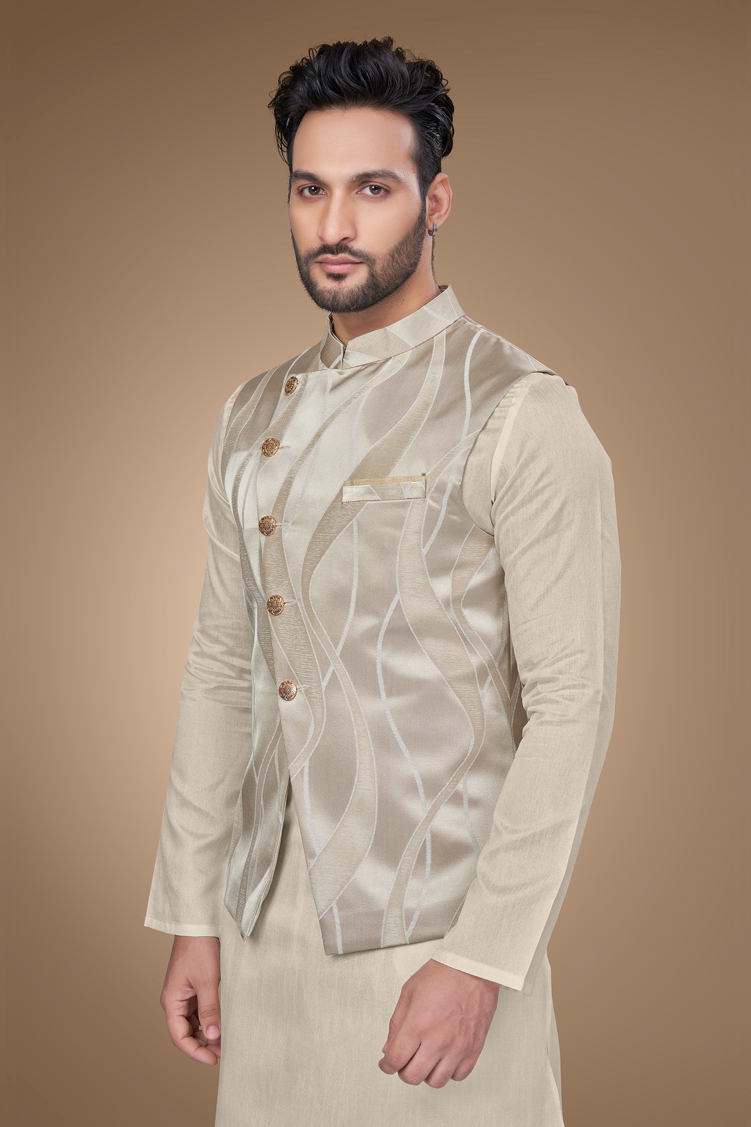 Elegant Golden Wave Patterned Jacket